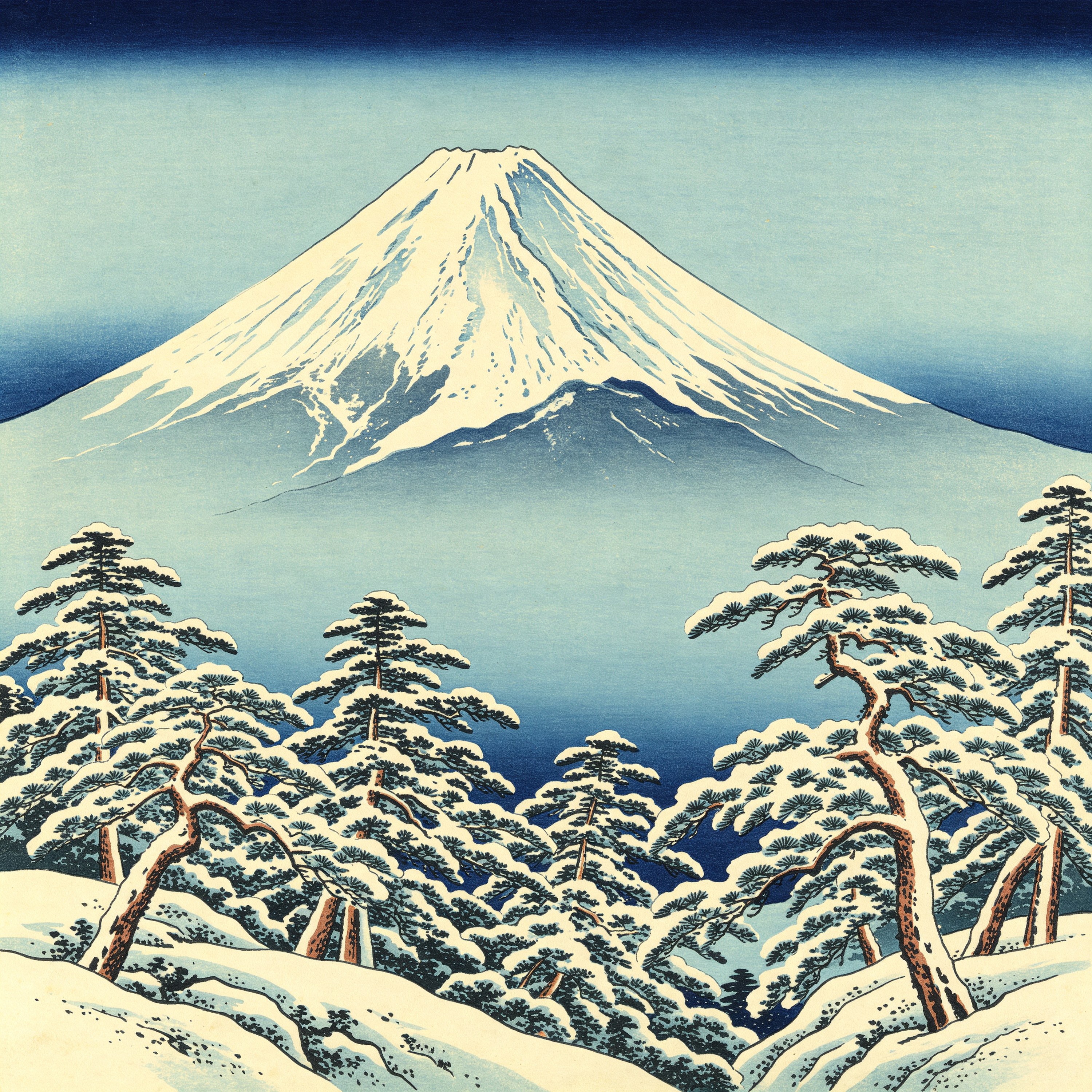 Ukiyo-e Snowy Fuji