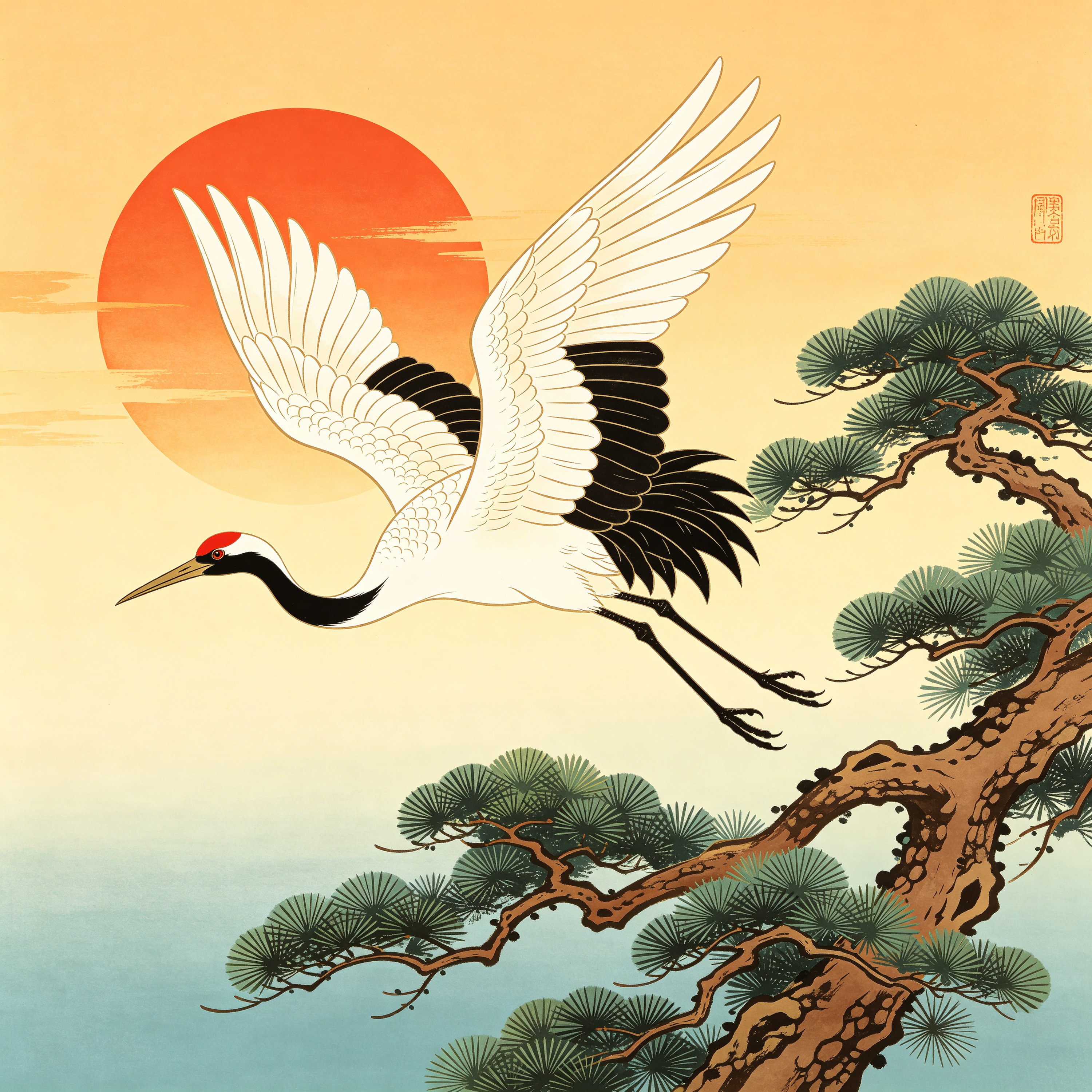 Ukiyo-e Crane