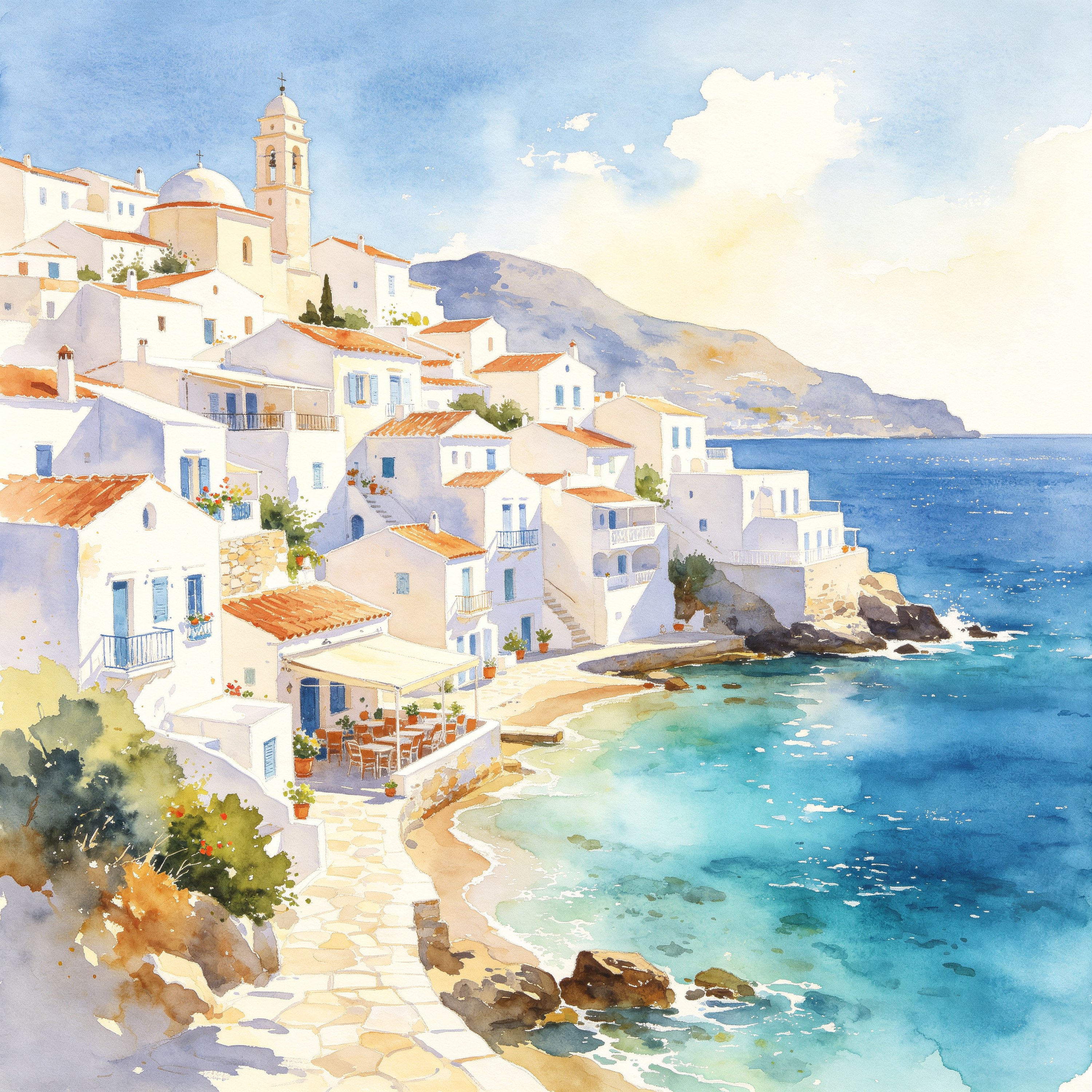 Watercolor Seaside Town