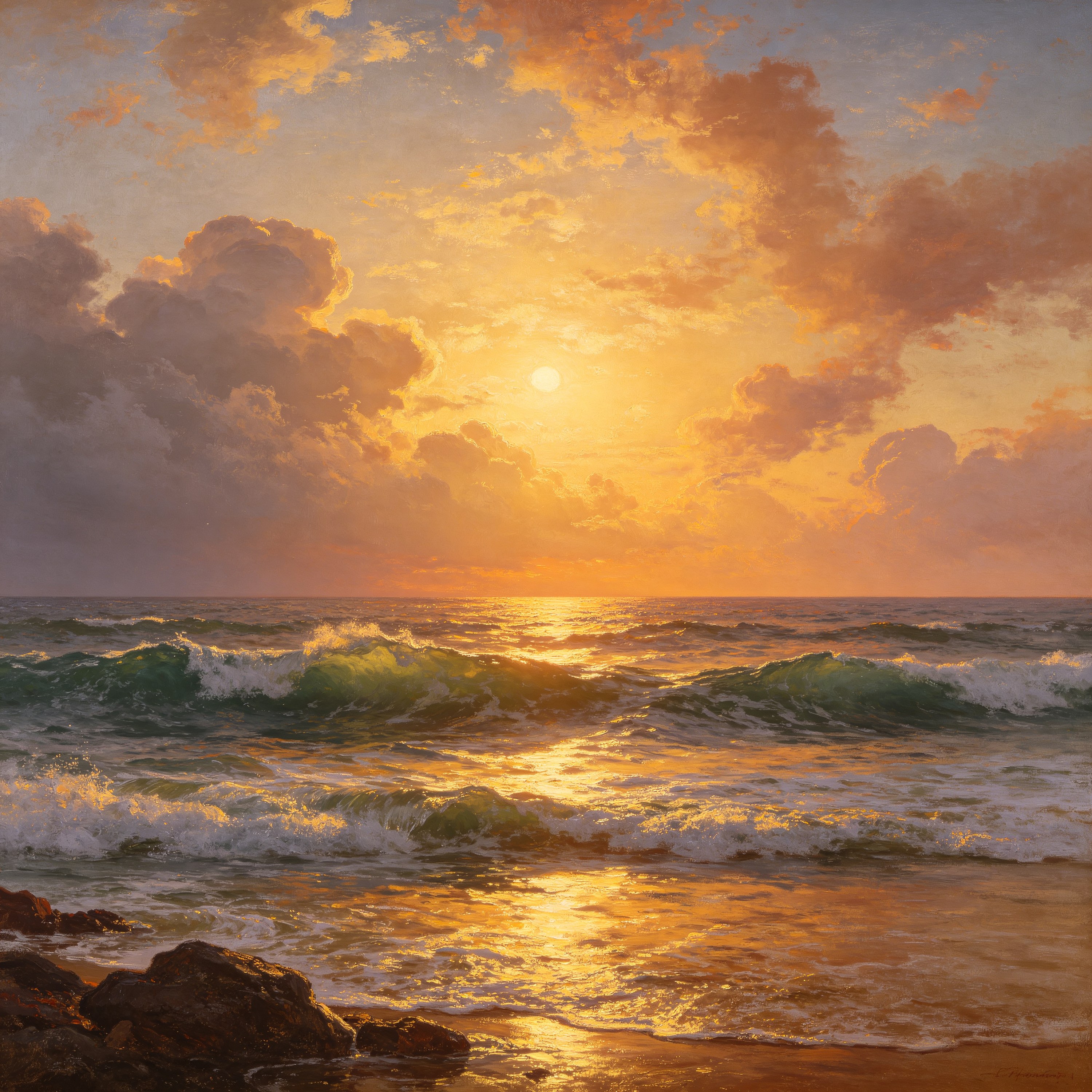 Oil Seascape Sunrise