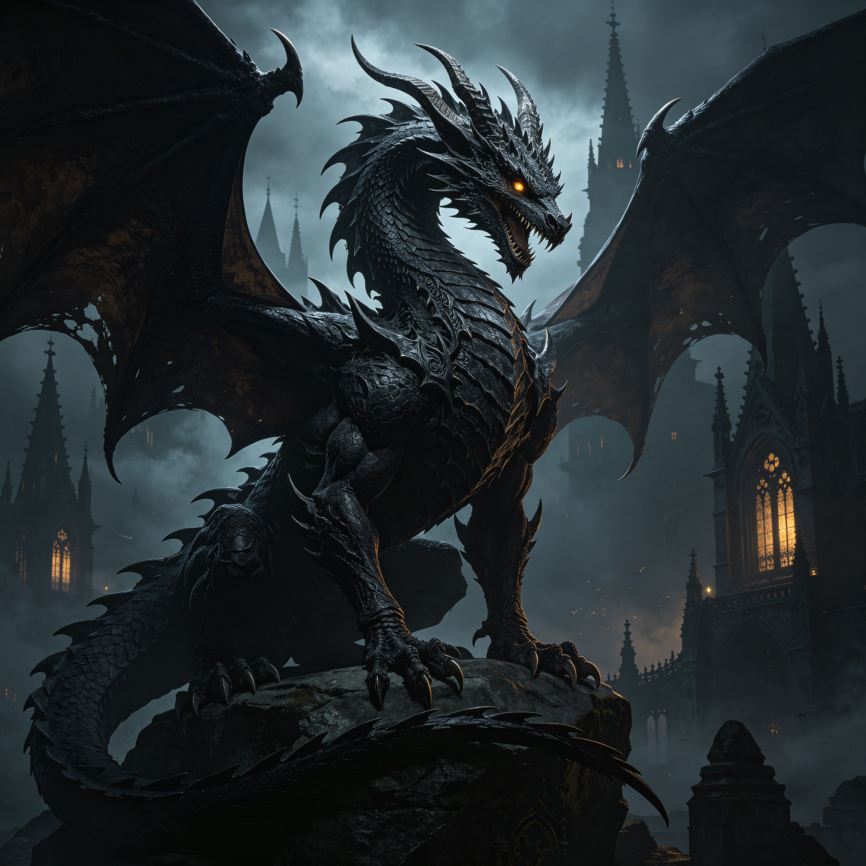 Dark Gothic Black Dragon