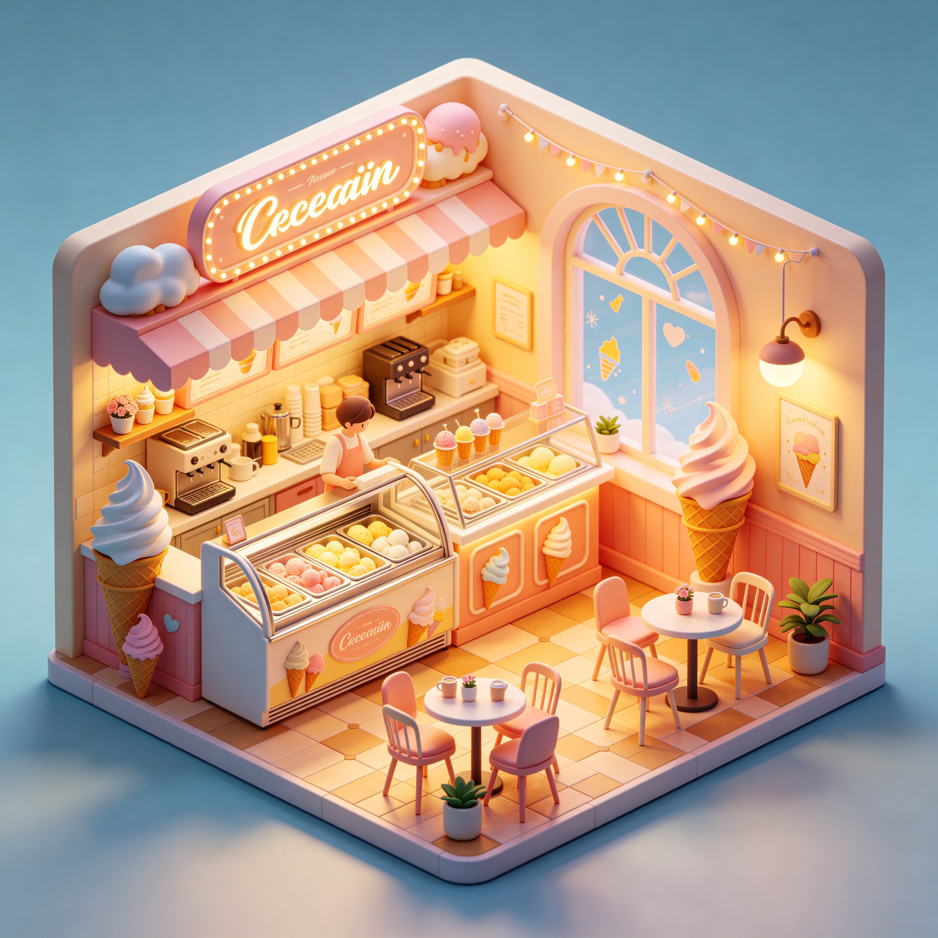 3D Isometric Ice Cream Shop