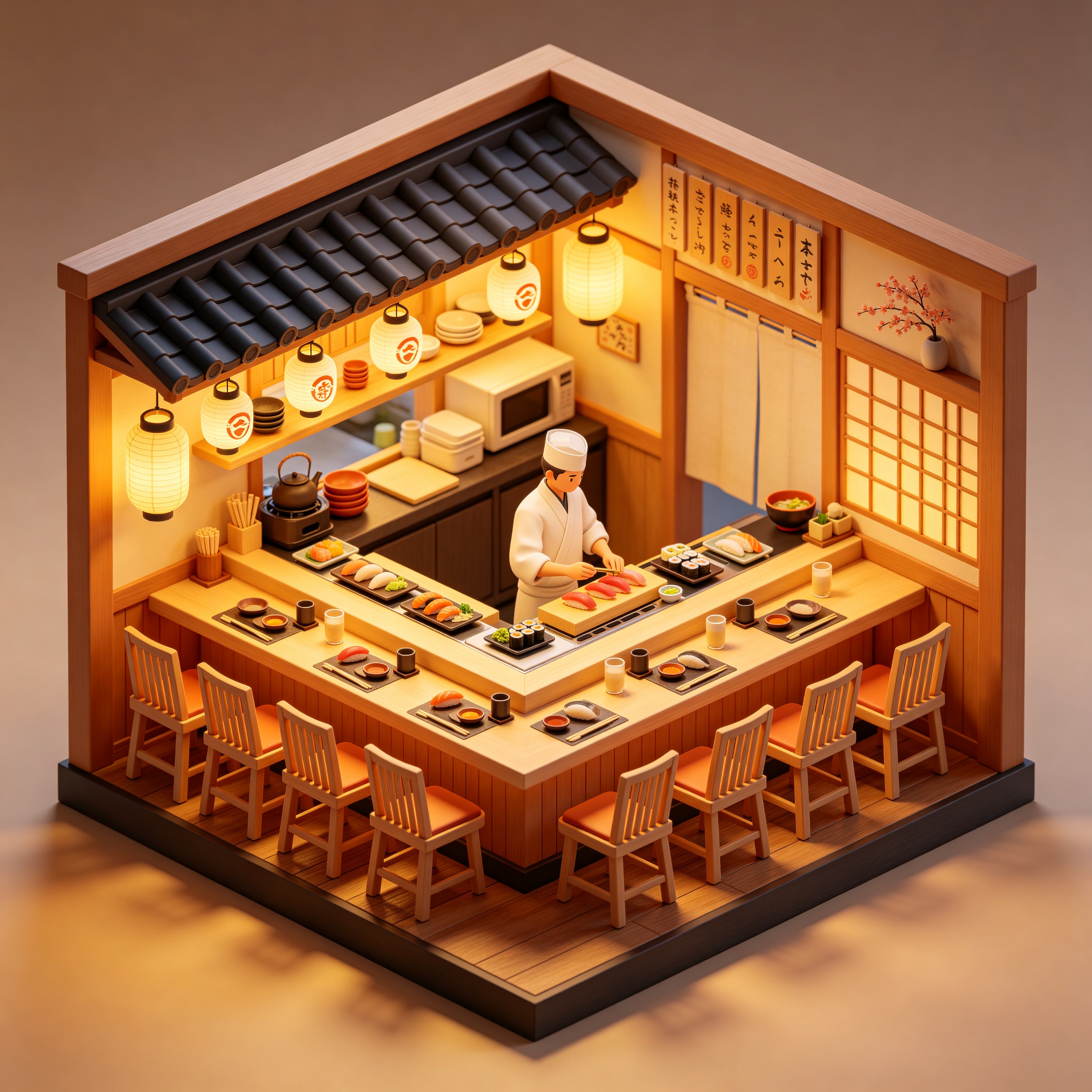 3D Isometric Sushi Bar