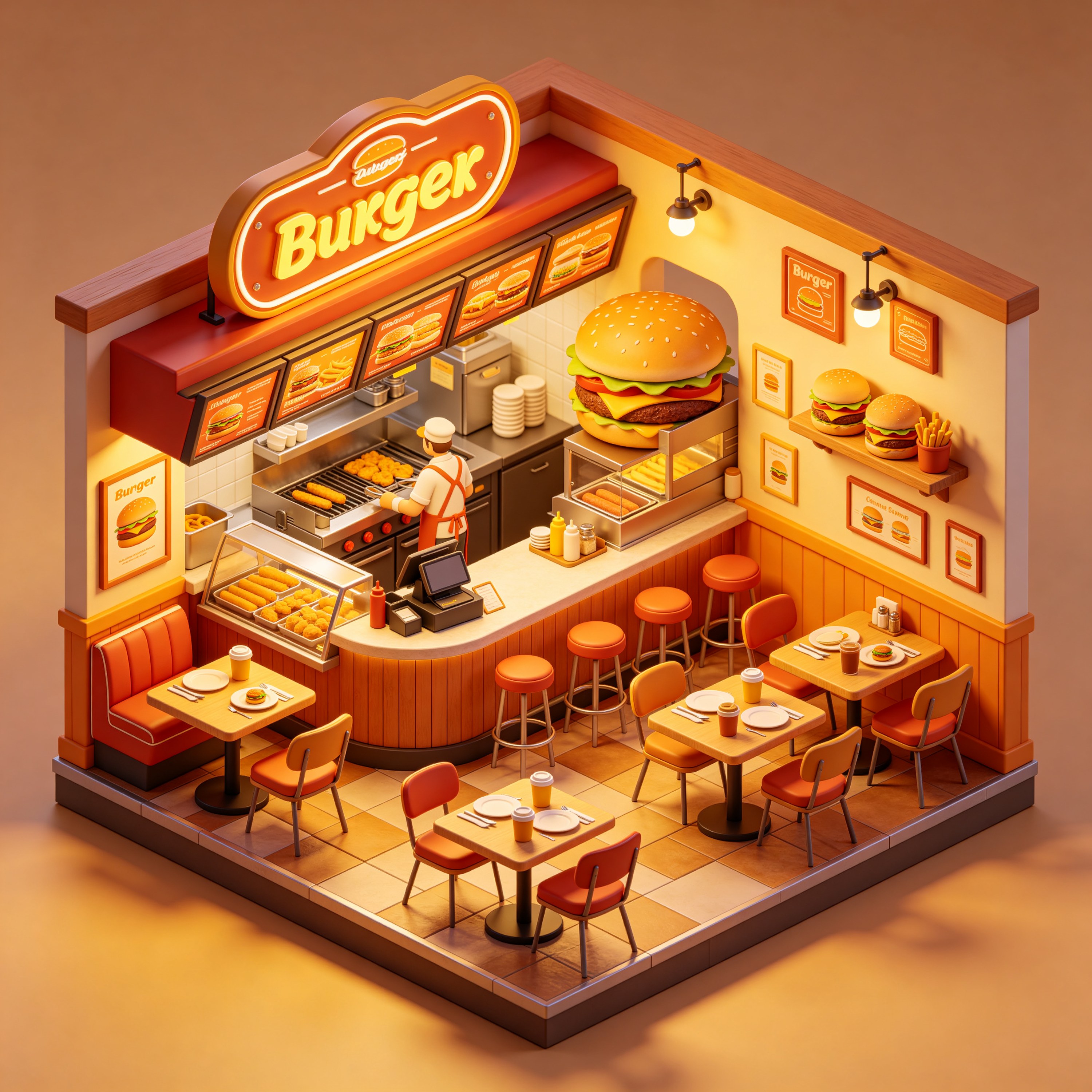 3D Isometric Burger Joint