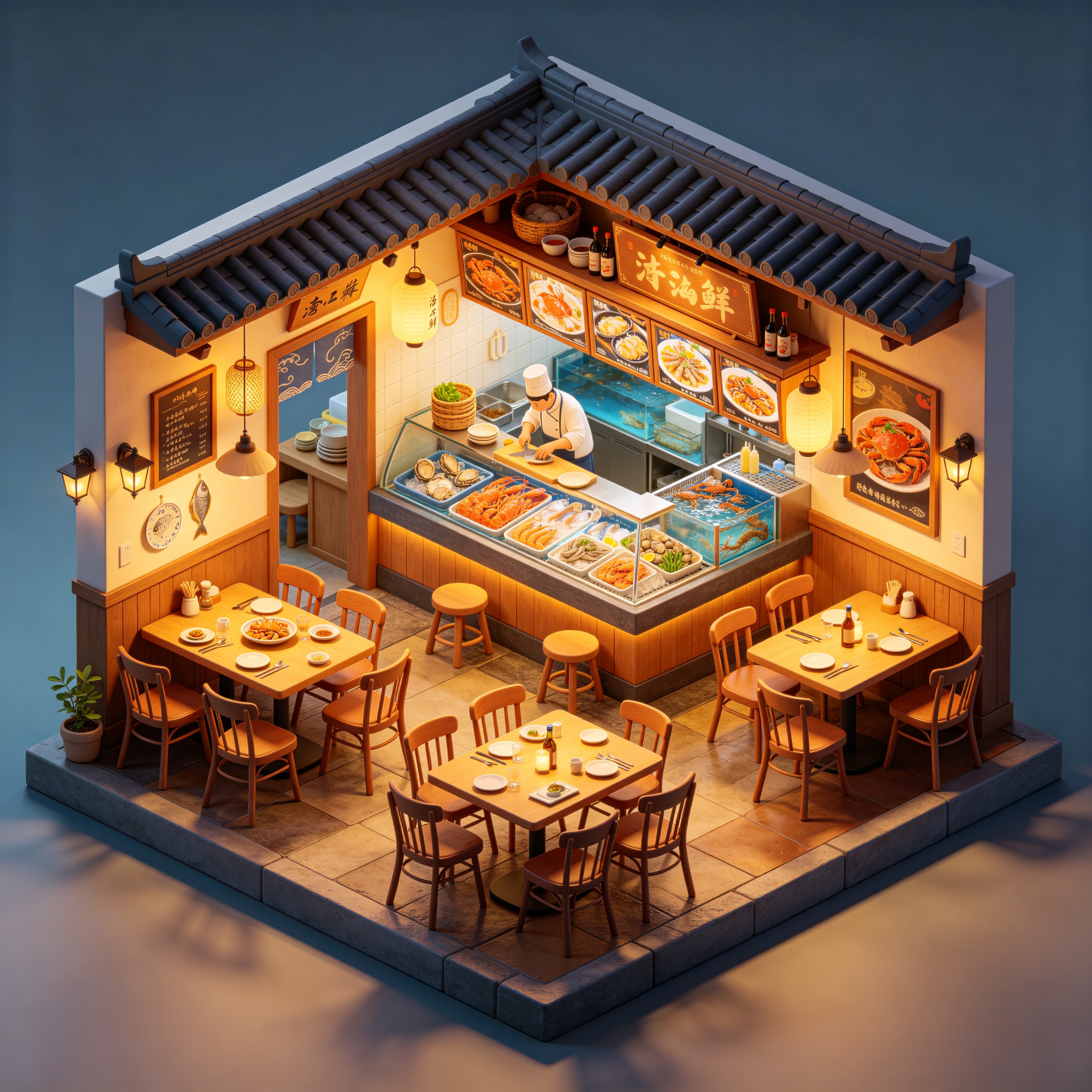 3D Isometric Seafood Market