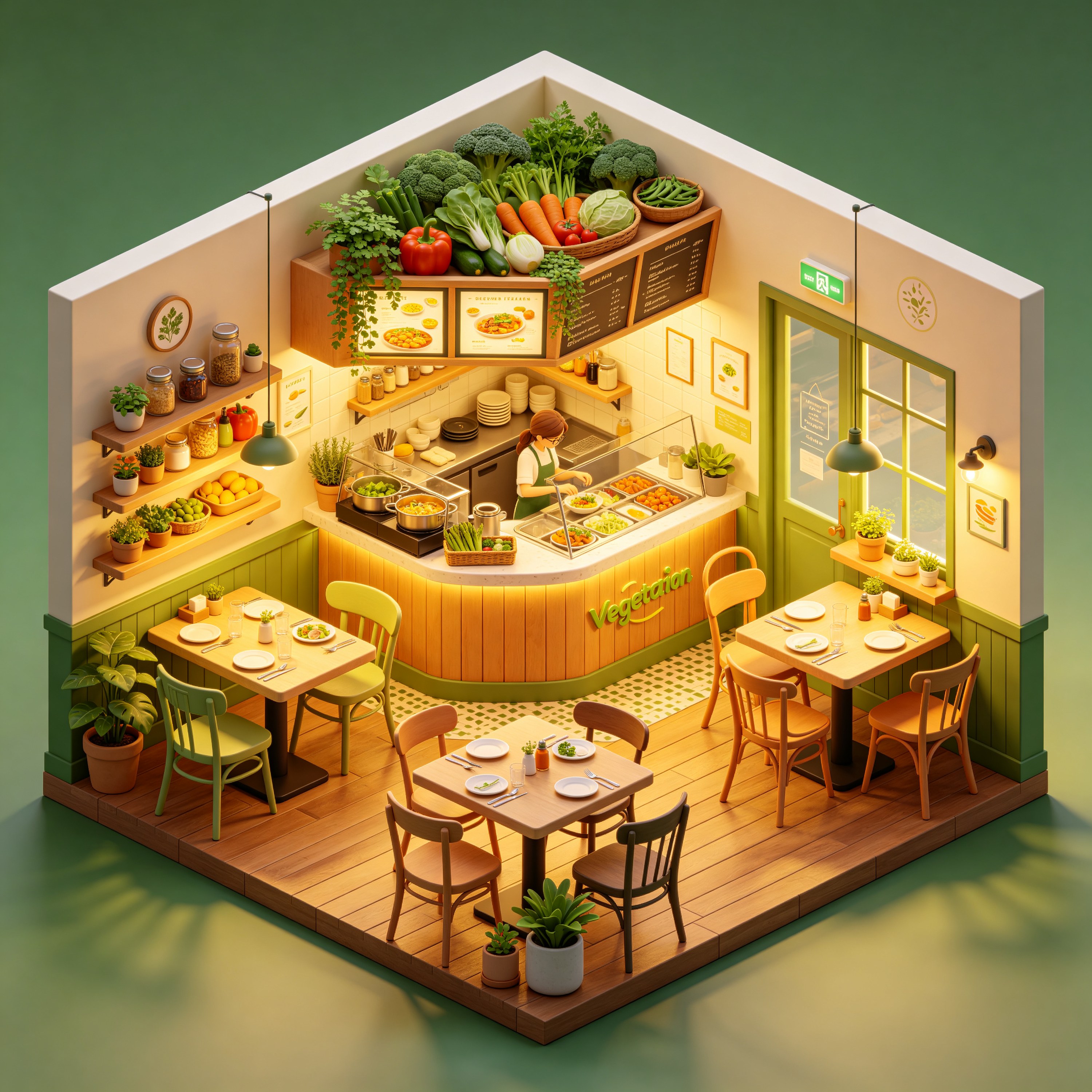 3D Isometric Vegan Cafe