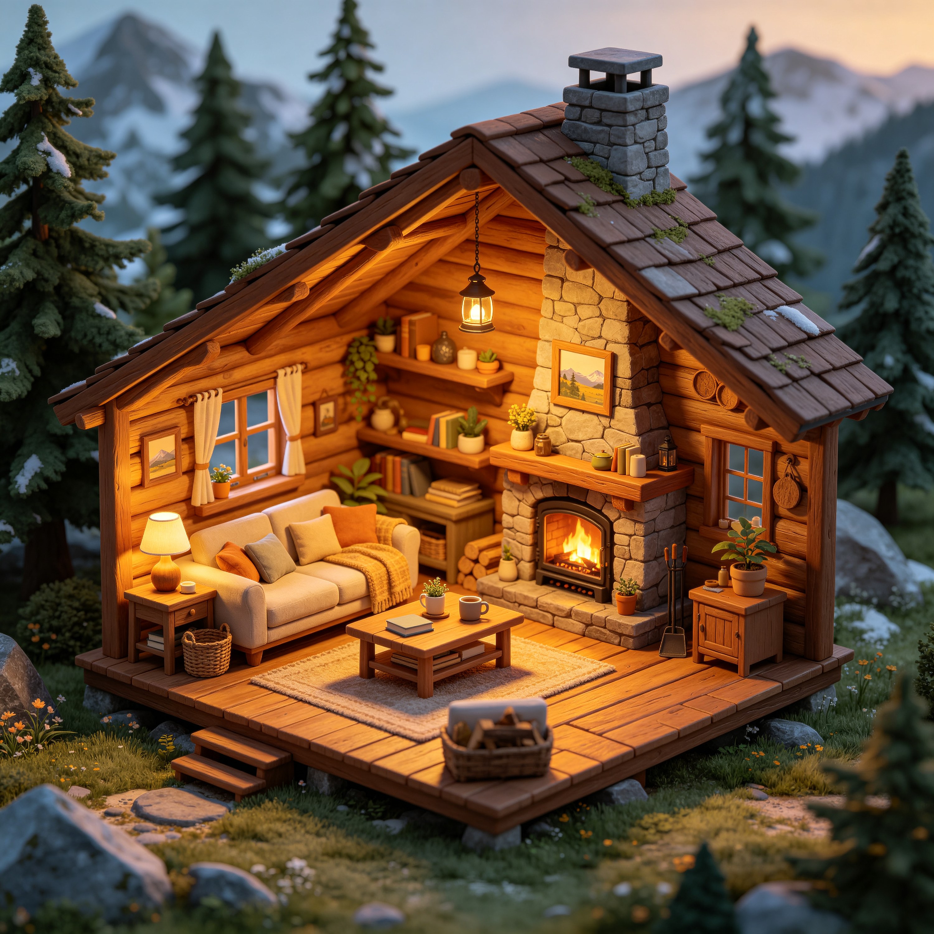3D Isometric Mountain Cottage