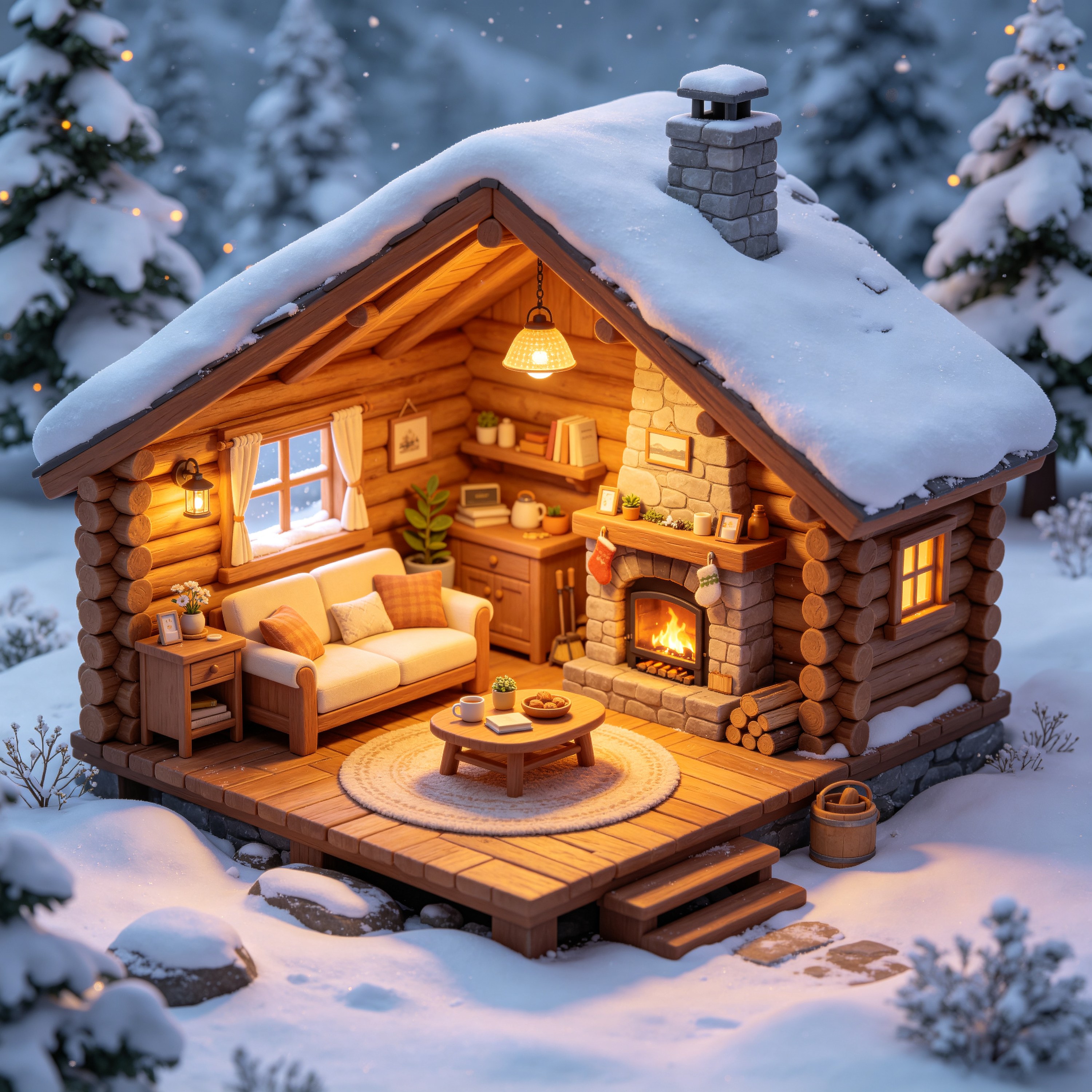 3D Isometric Snow Cottage