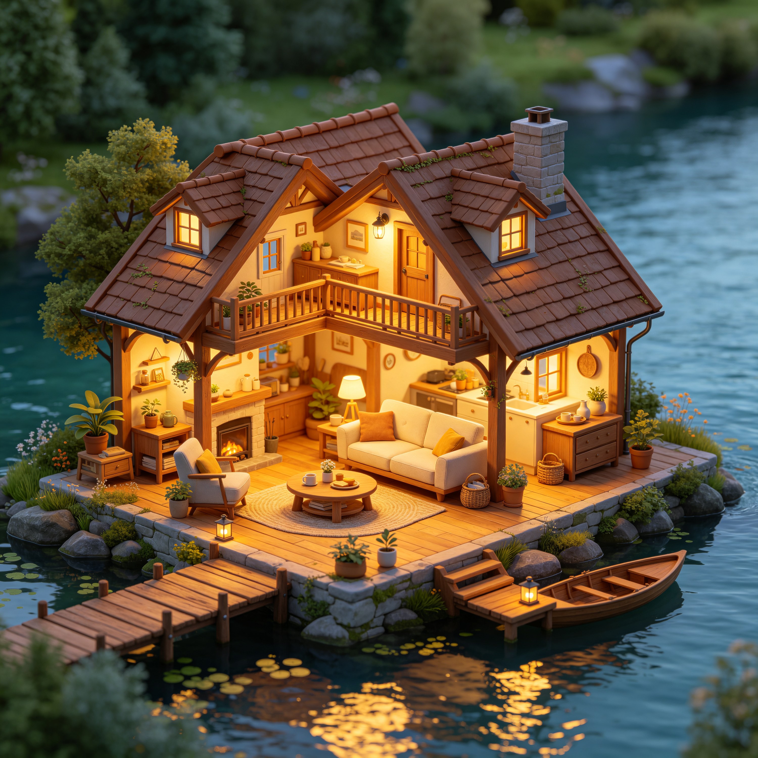 3D Isometric Riverside Cottage