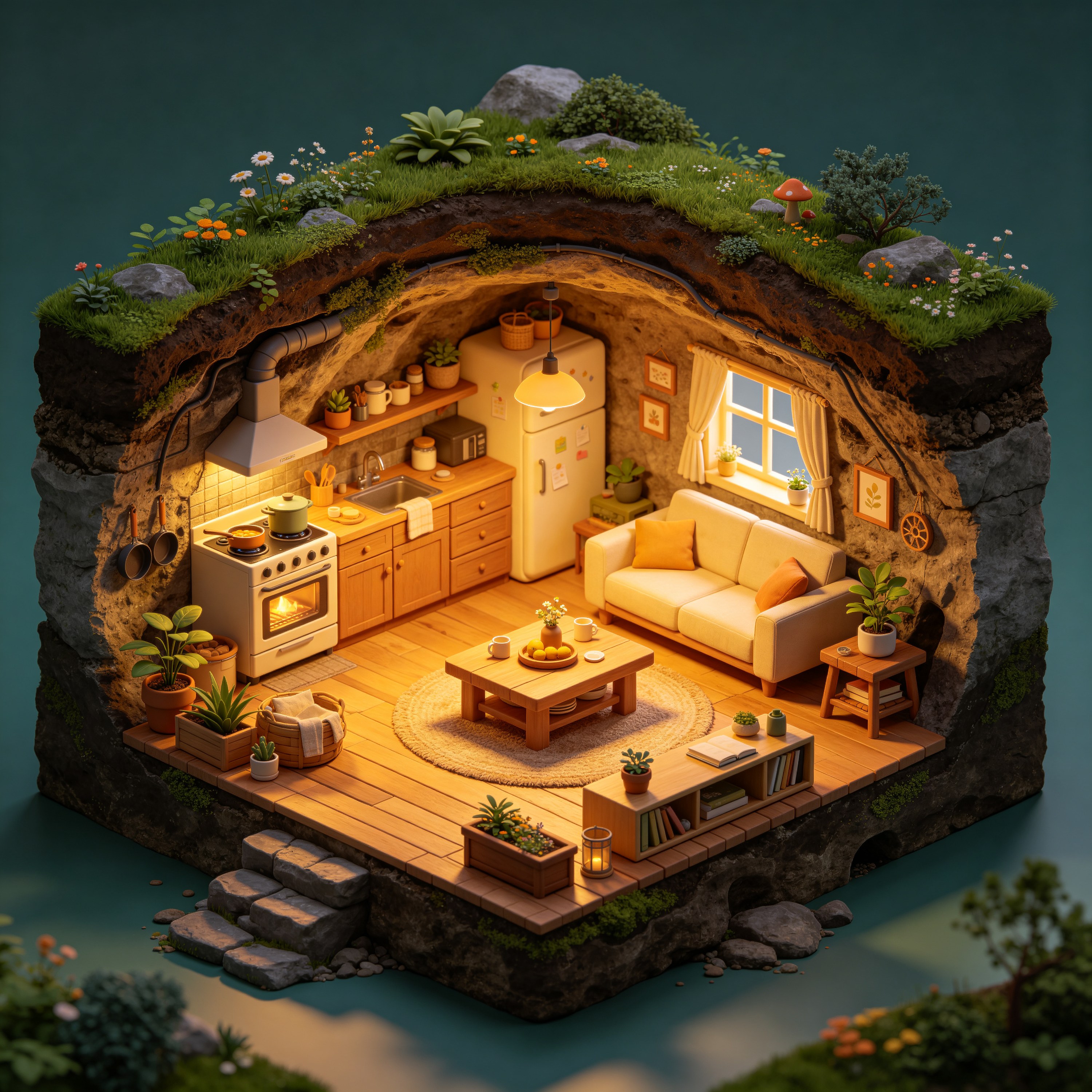 3D Isometric Underground Cottage