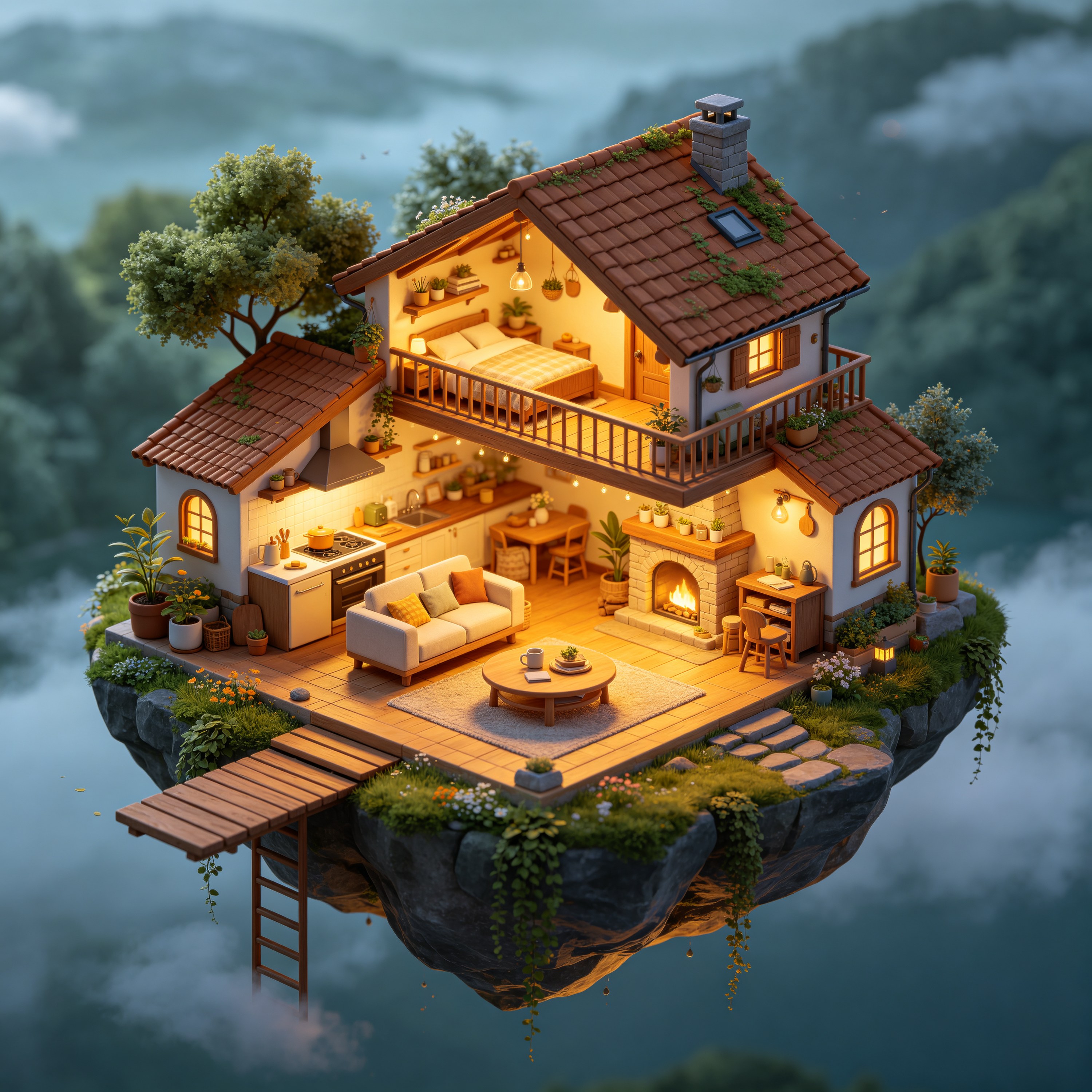 3D Isometric Floating Cottage