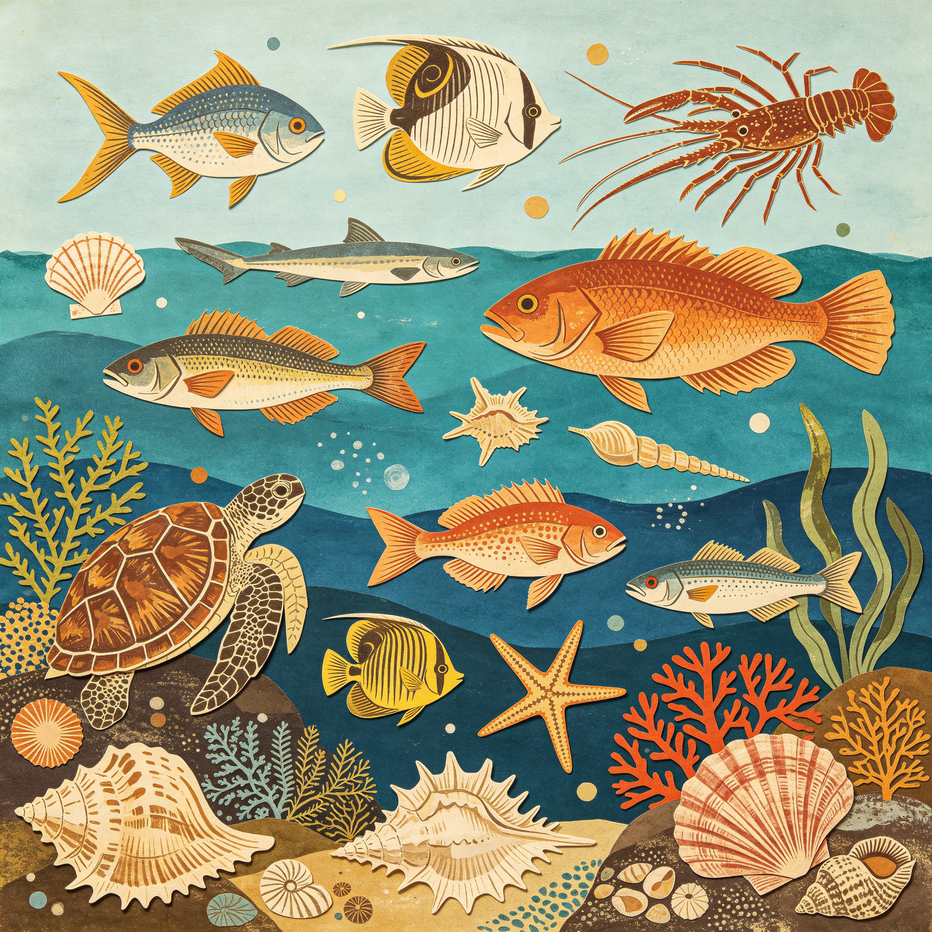 Collage Vintage Sea Life