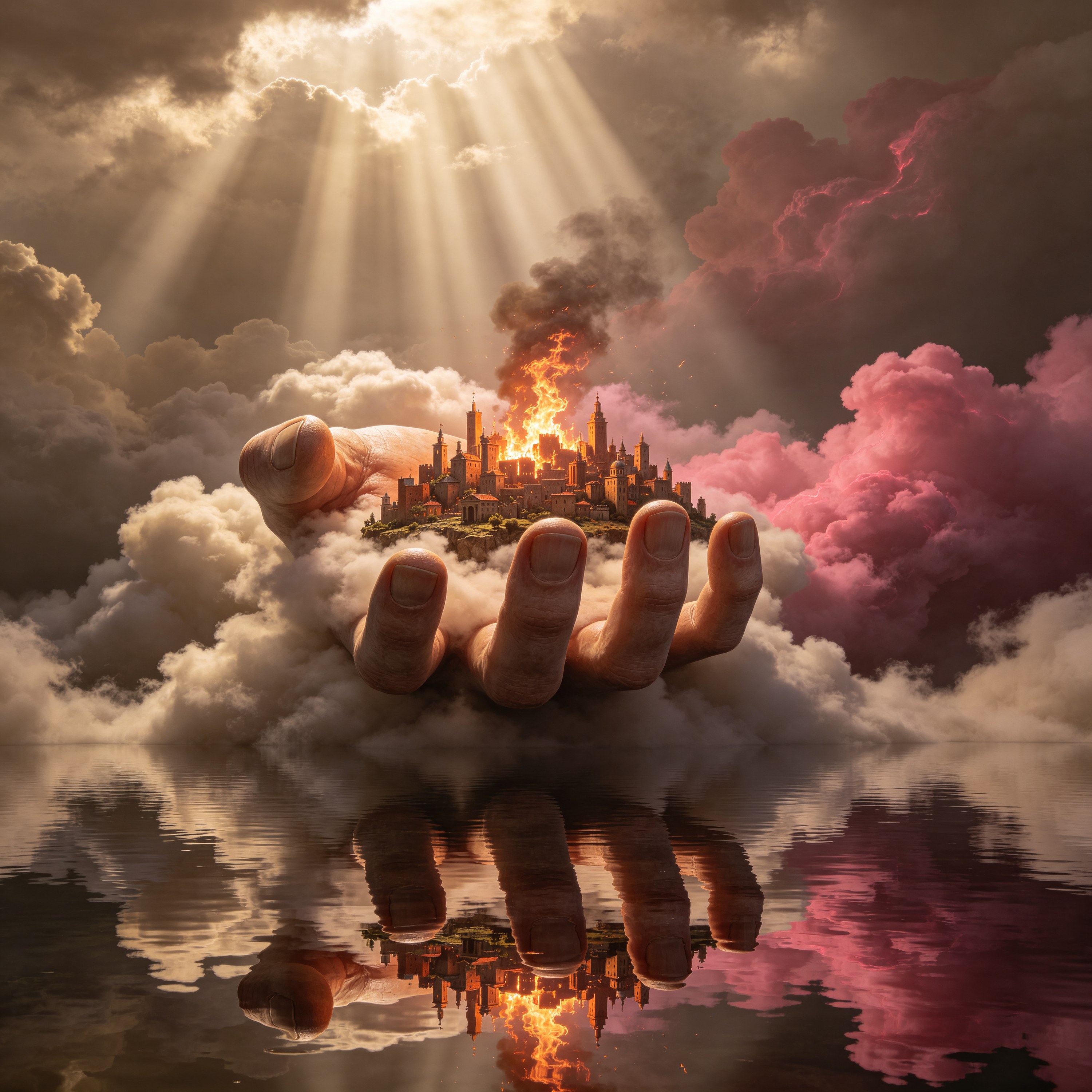a giant hand emergin