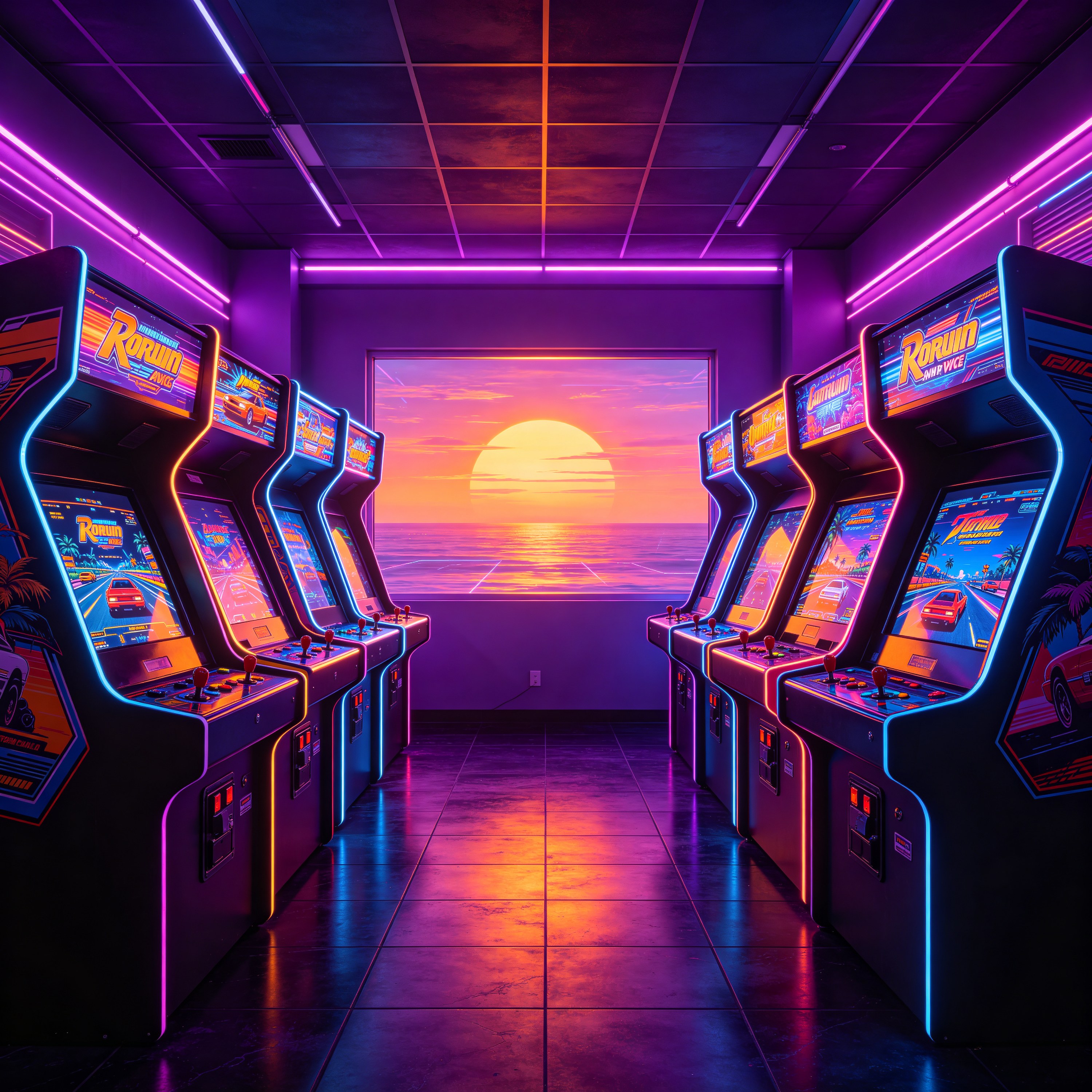 a neon-lit arcade ro