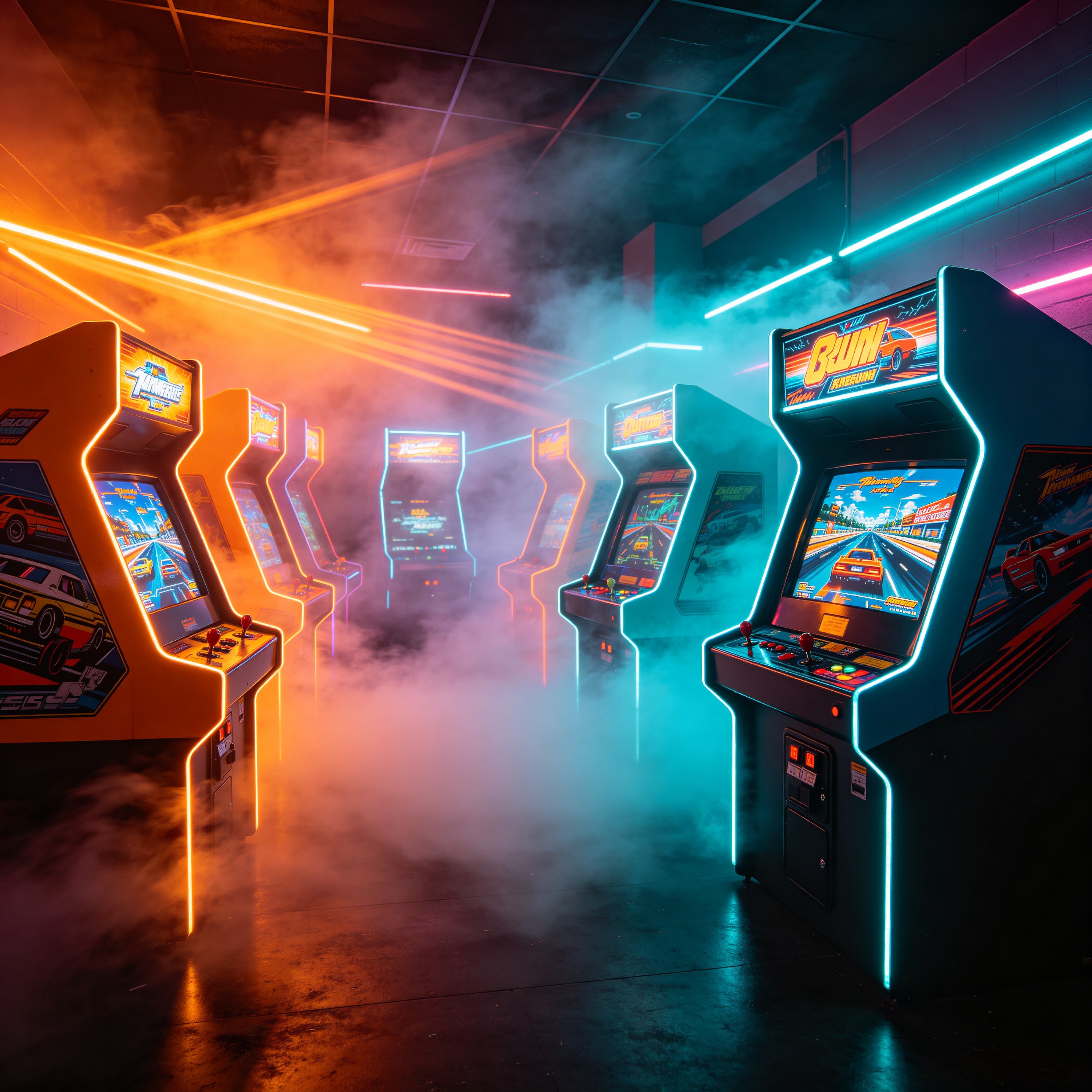 a neon-lit arcade ro