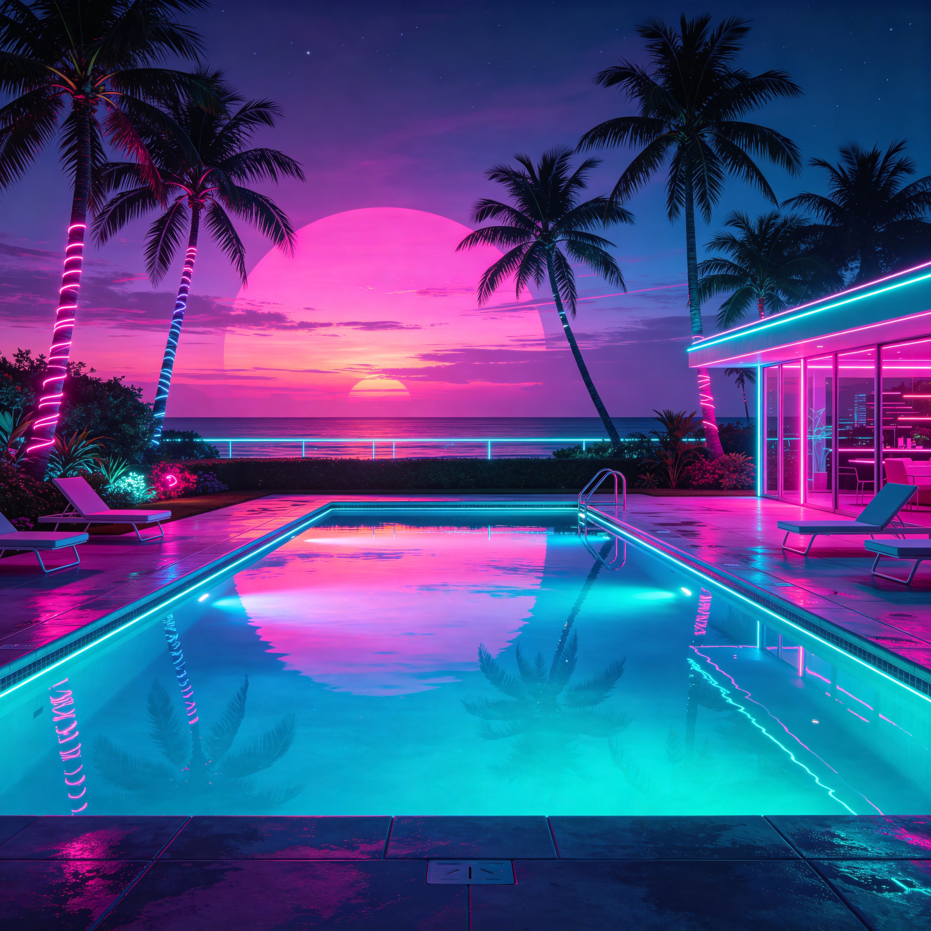 a neon-lit pool at n
