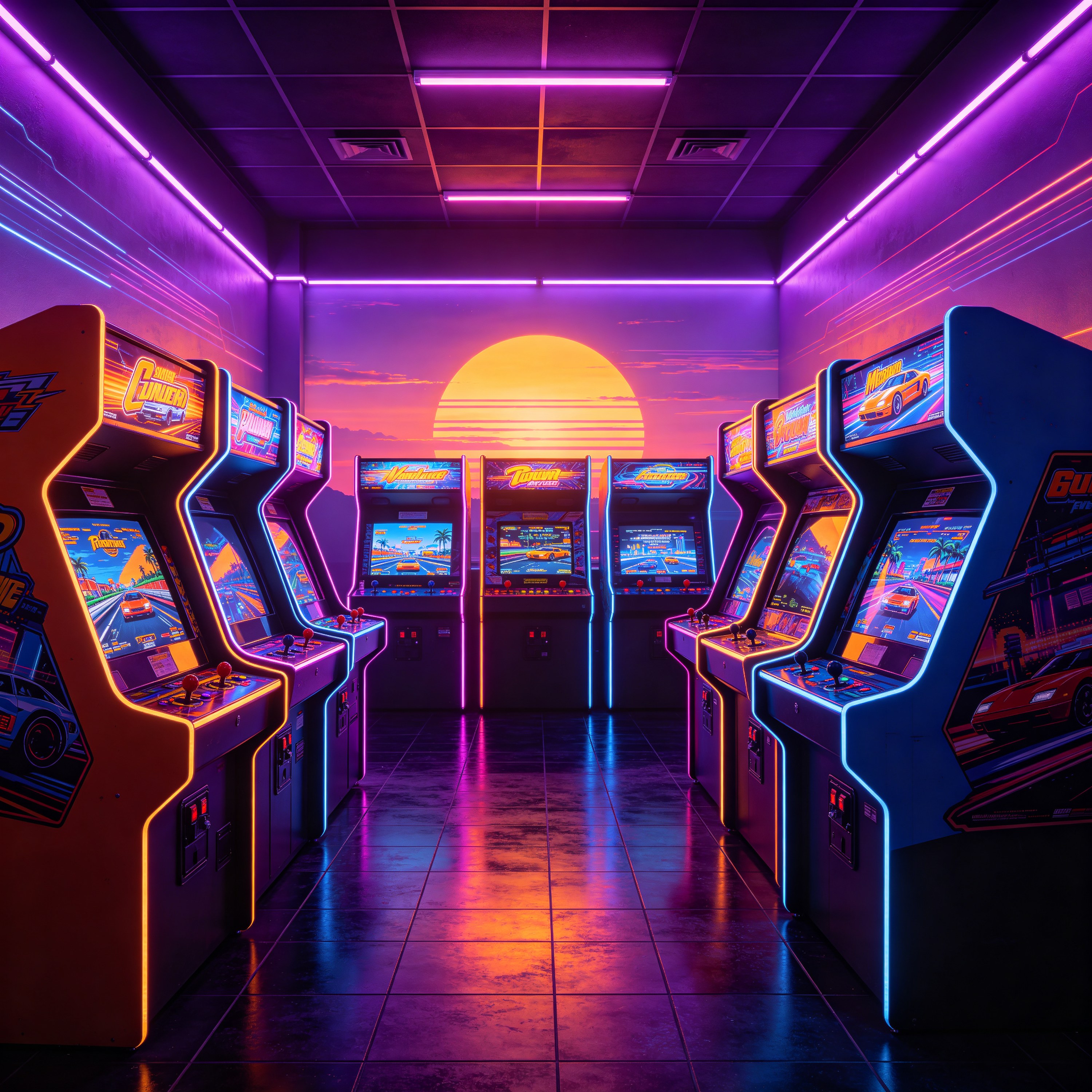 a neon-lit arcade ro