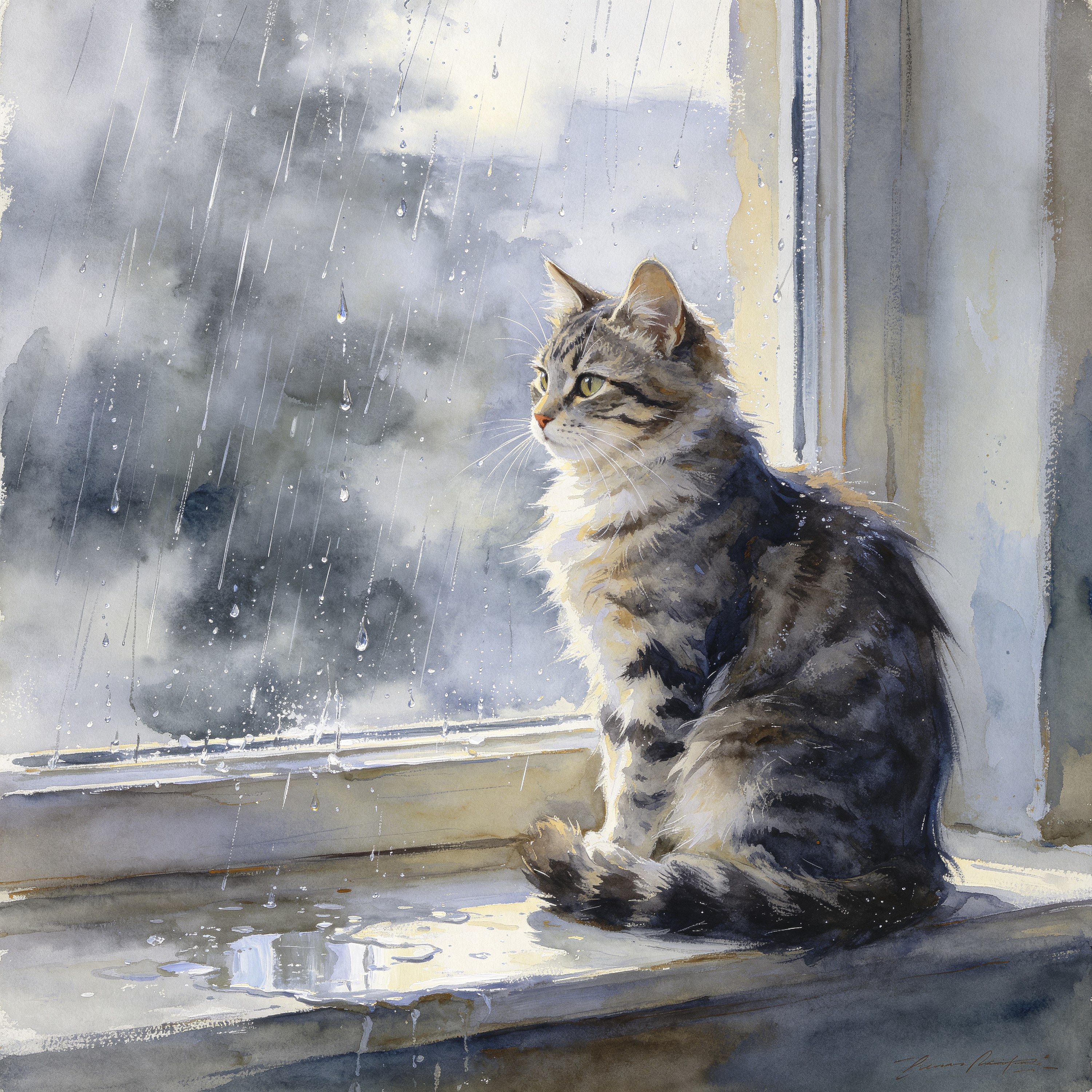 watercolor of a cat