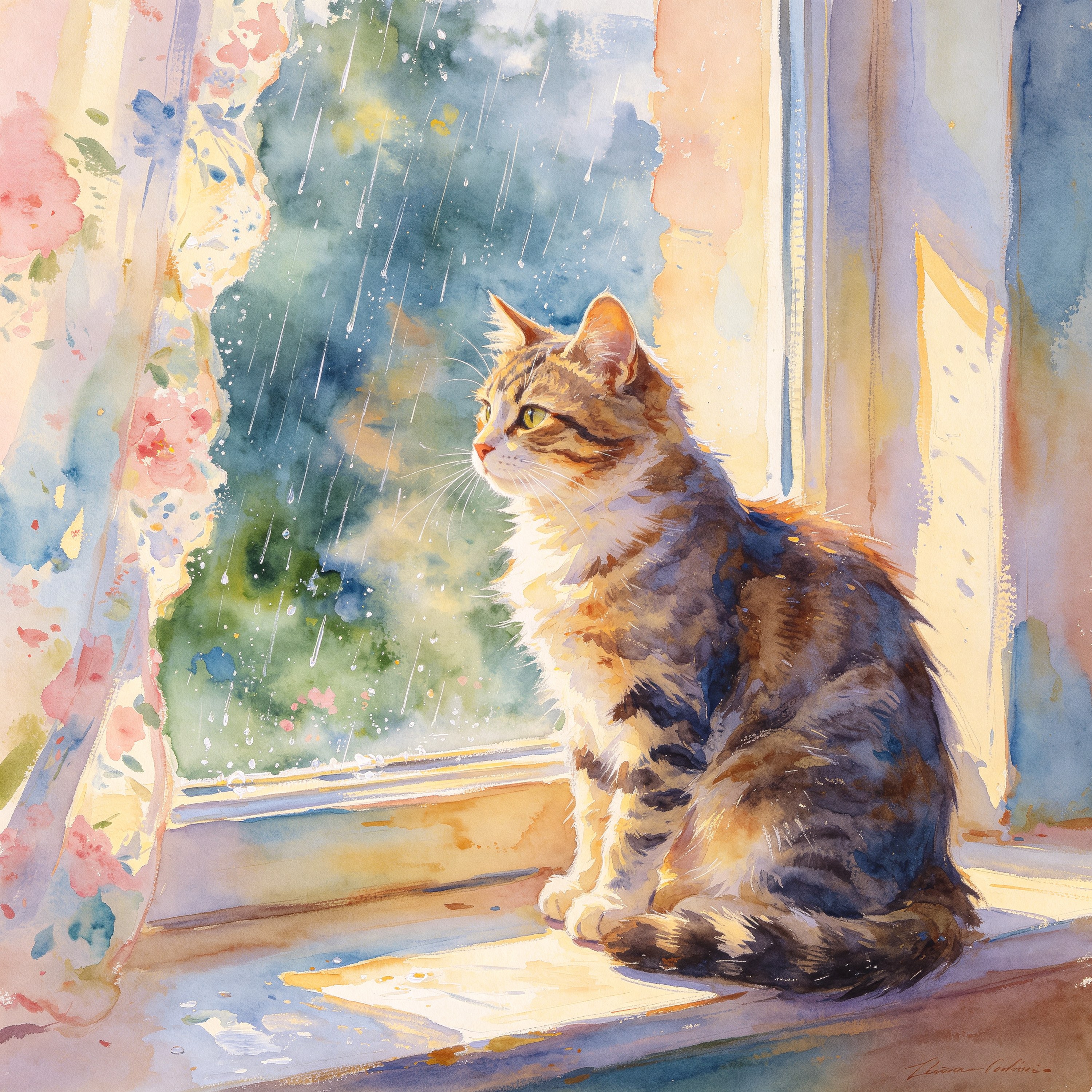 watercolor of a cat