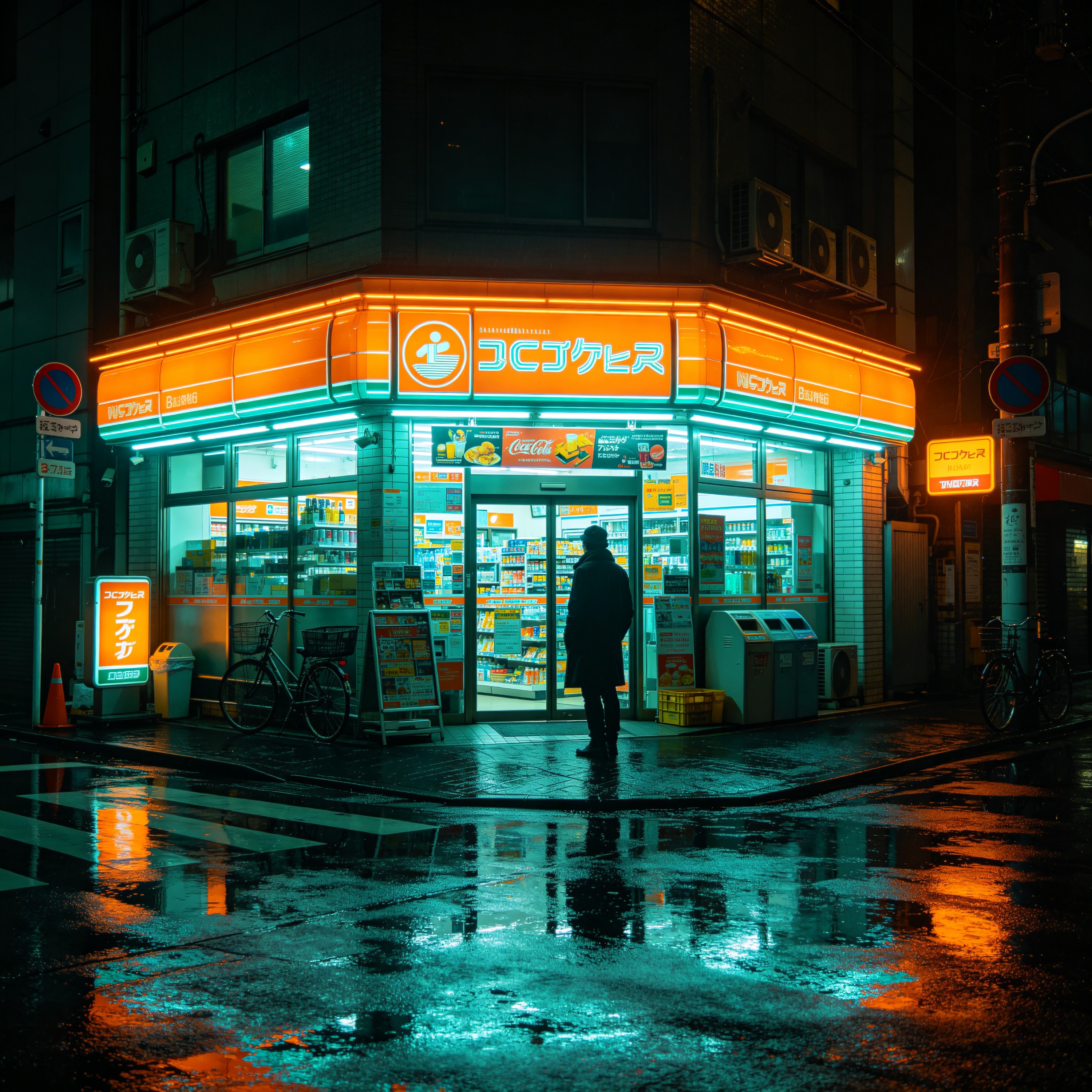 a neon-lit convenien