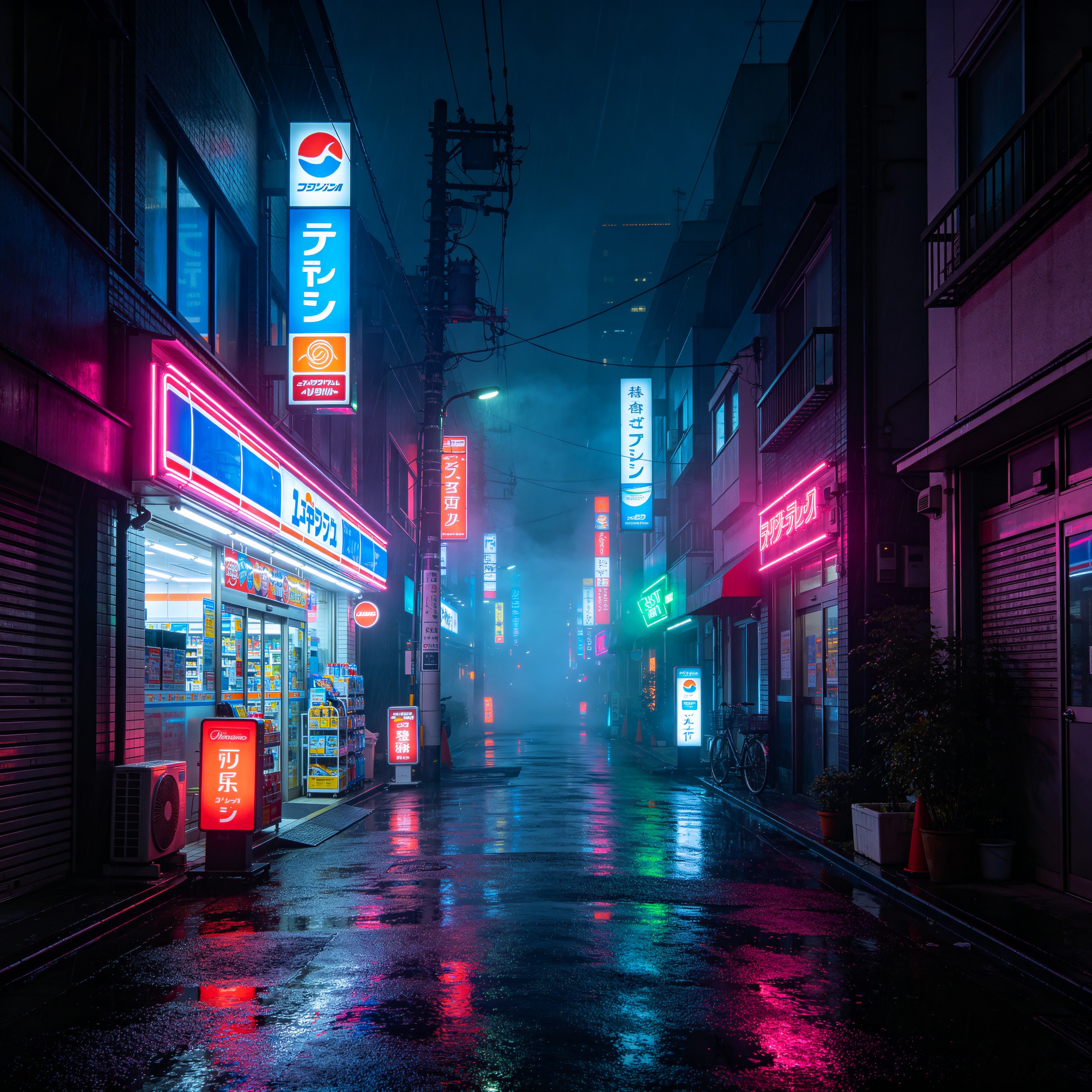 a neon-lit convenien