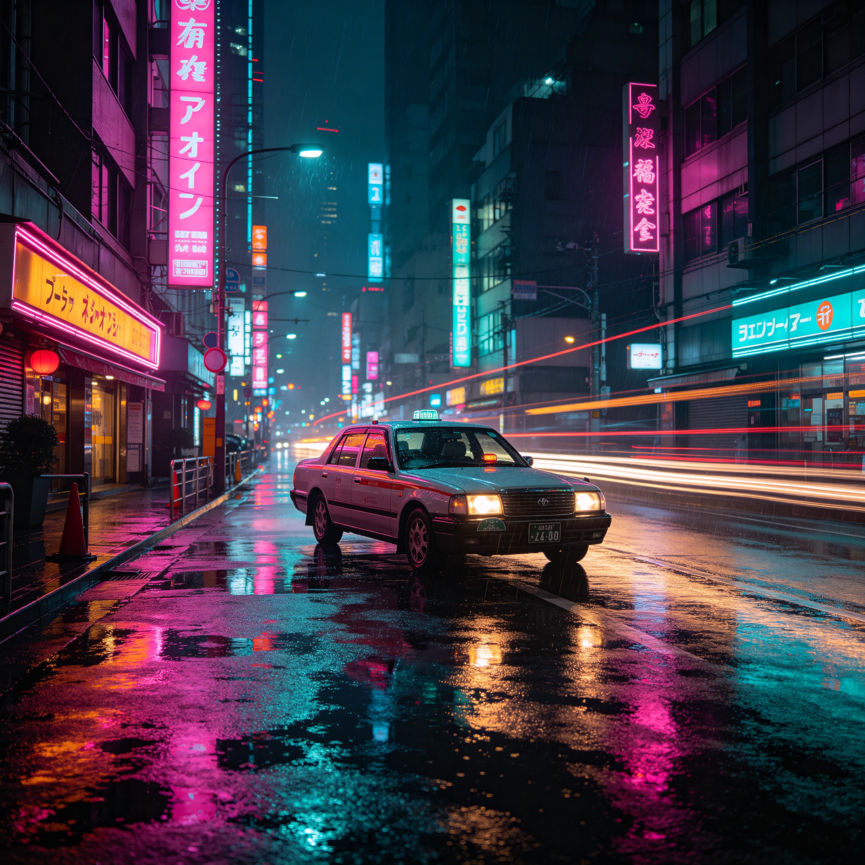 a lone taxi driving