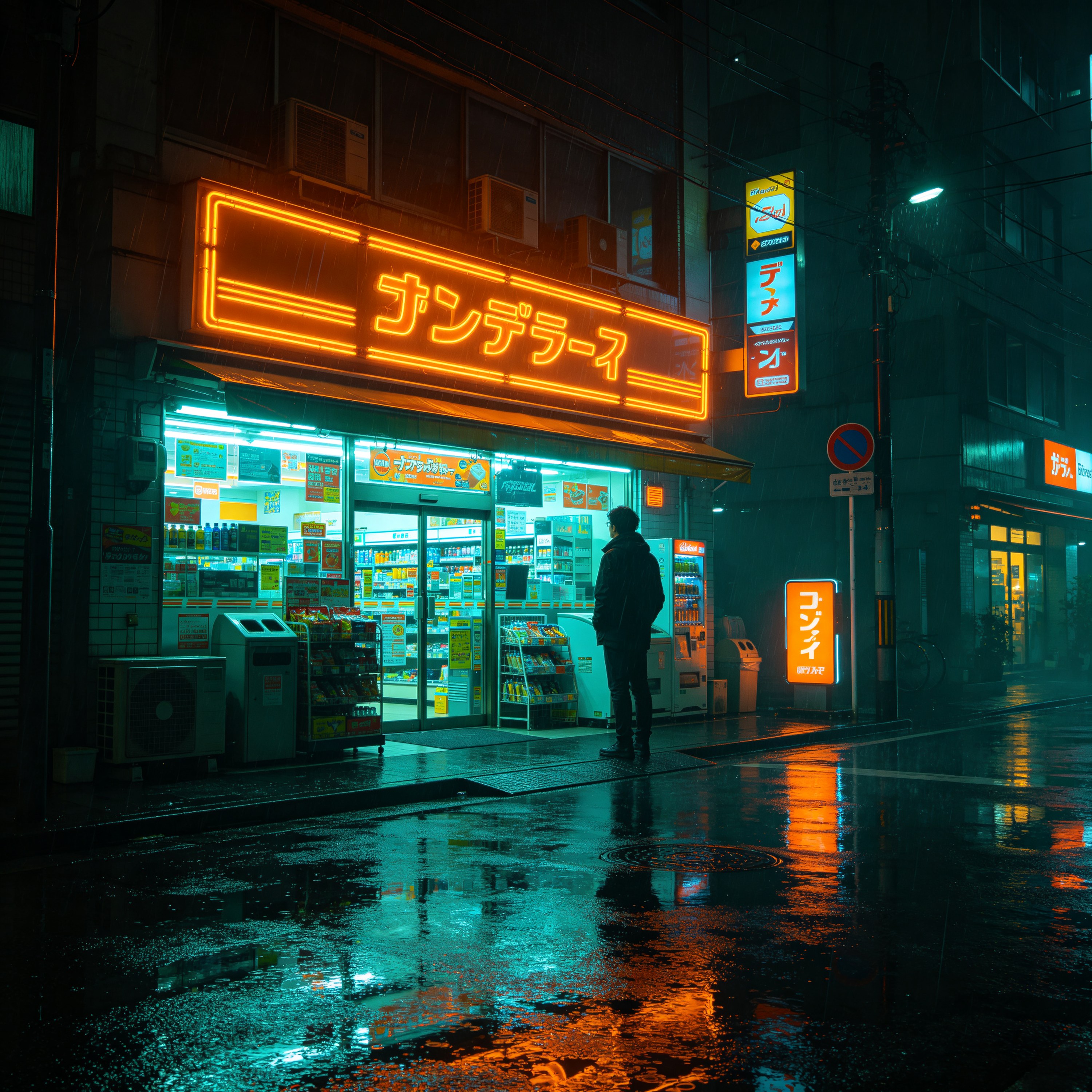 a neon-lit convenien