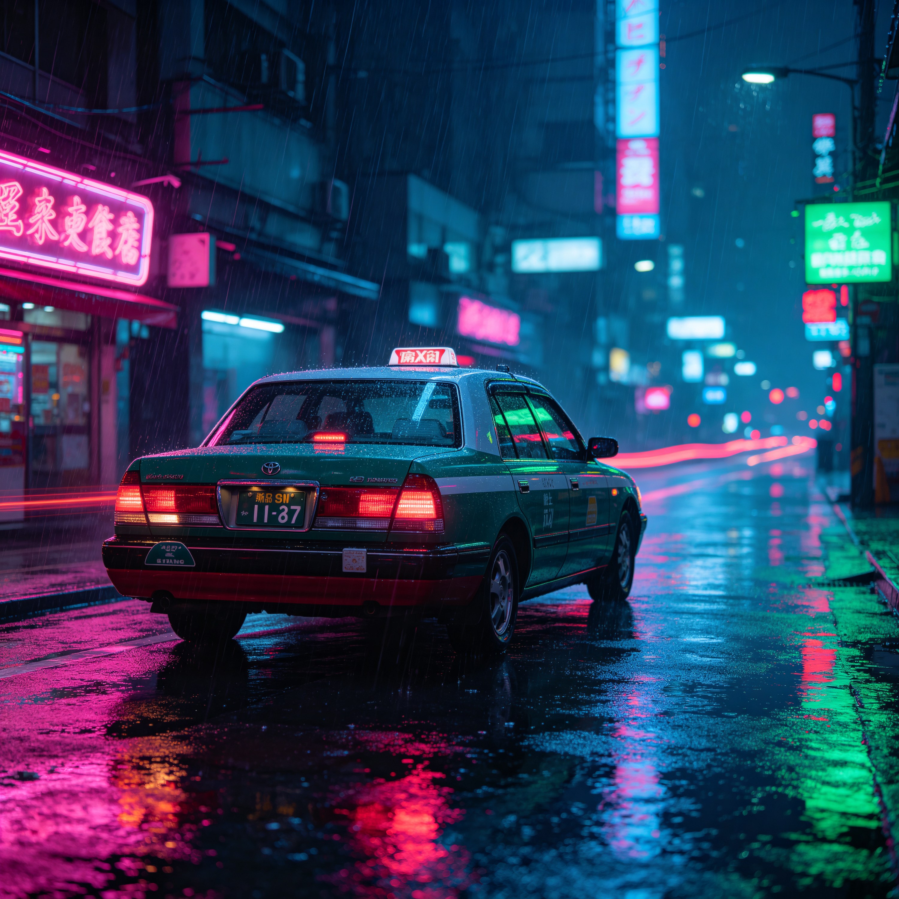 a lone taxi driving