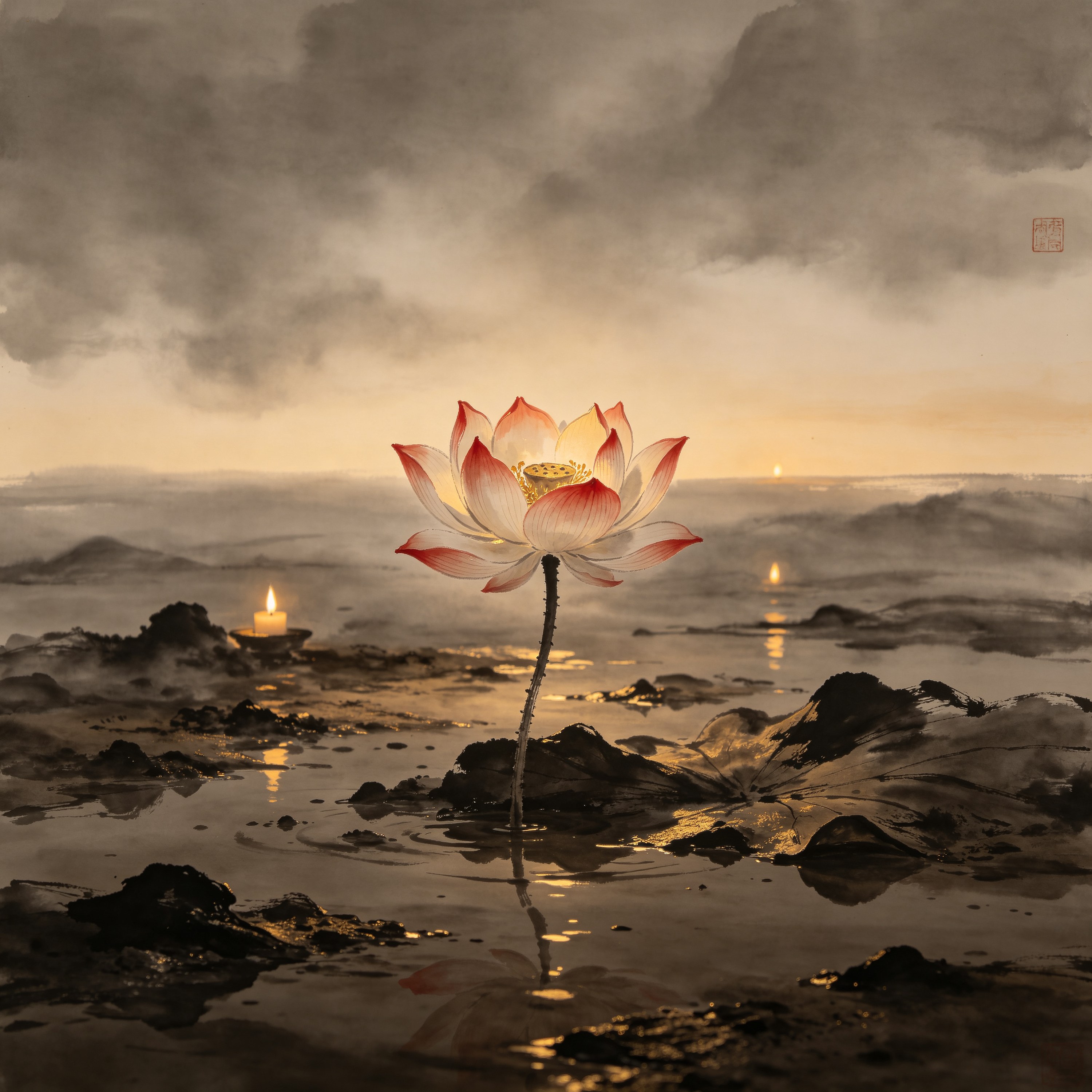 single-lotus-flower-rising-muddy-water-ink-wash-subtle-color-964