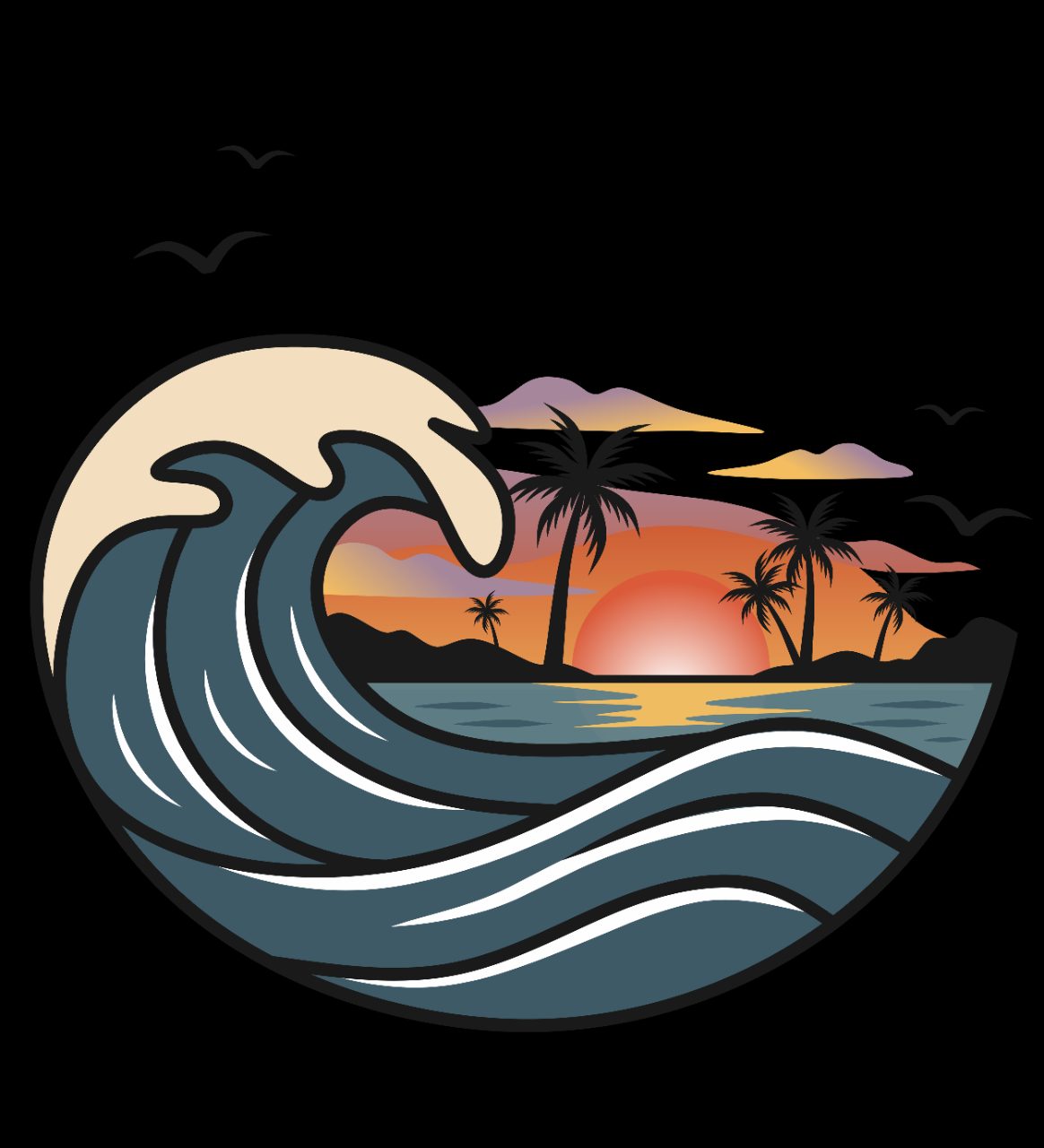 Retro Ocean Wave Sunset