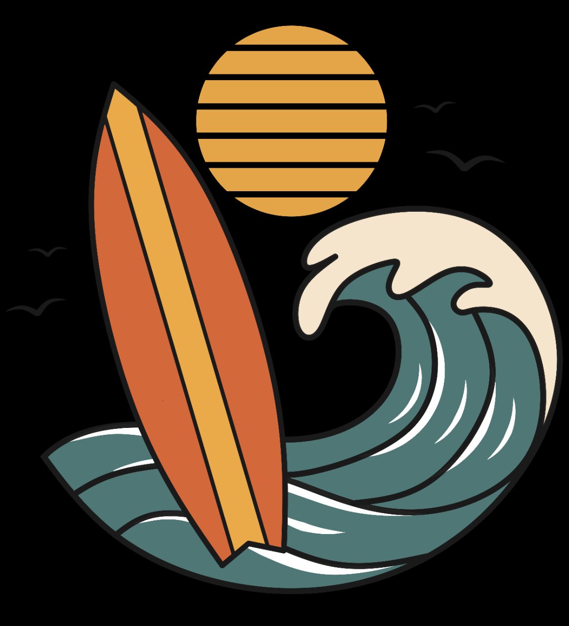 Retro Surfboard Ocean Wave