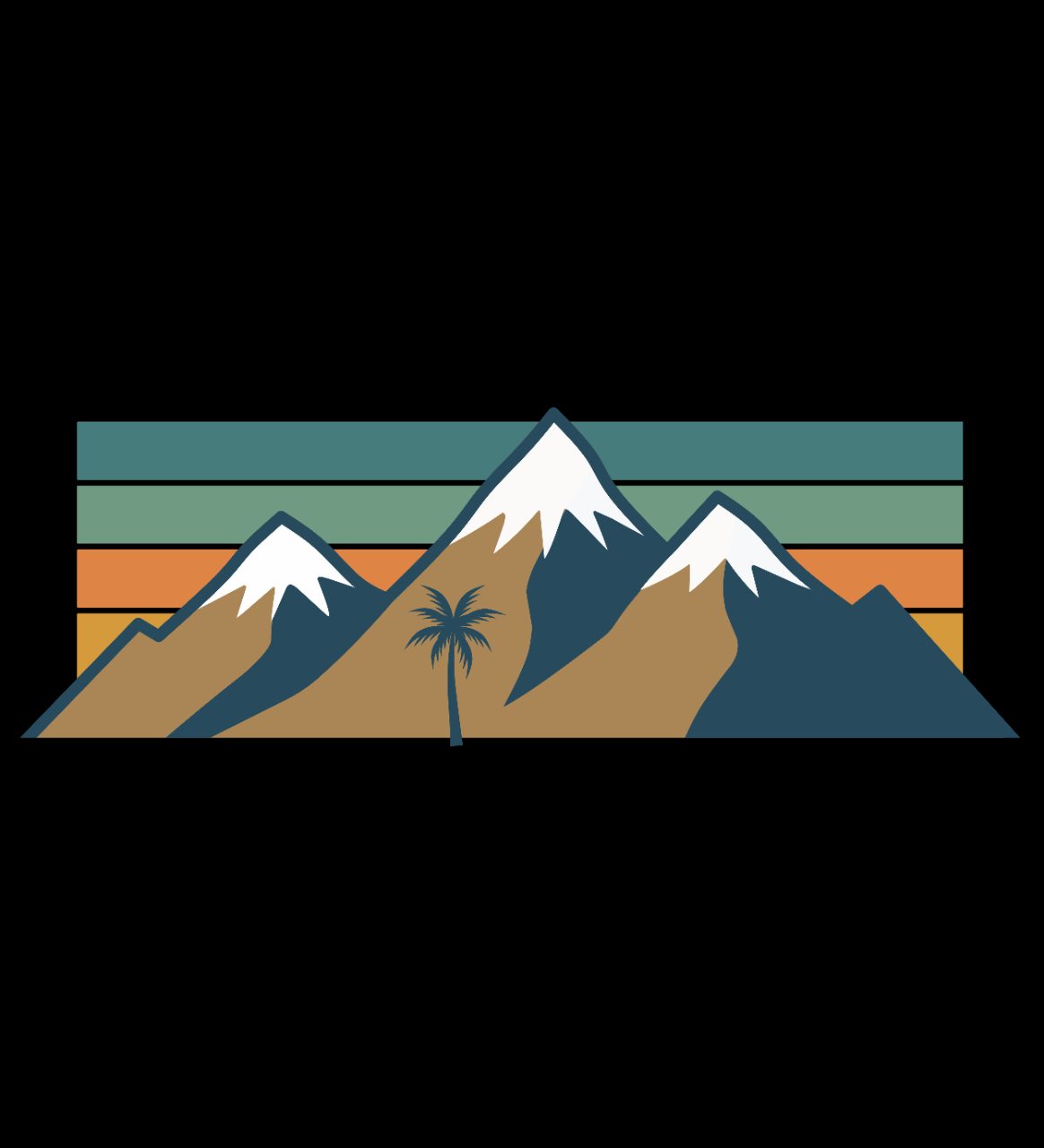 Retro Snow Capped Mountain Peaks