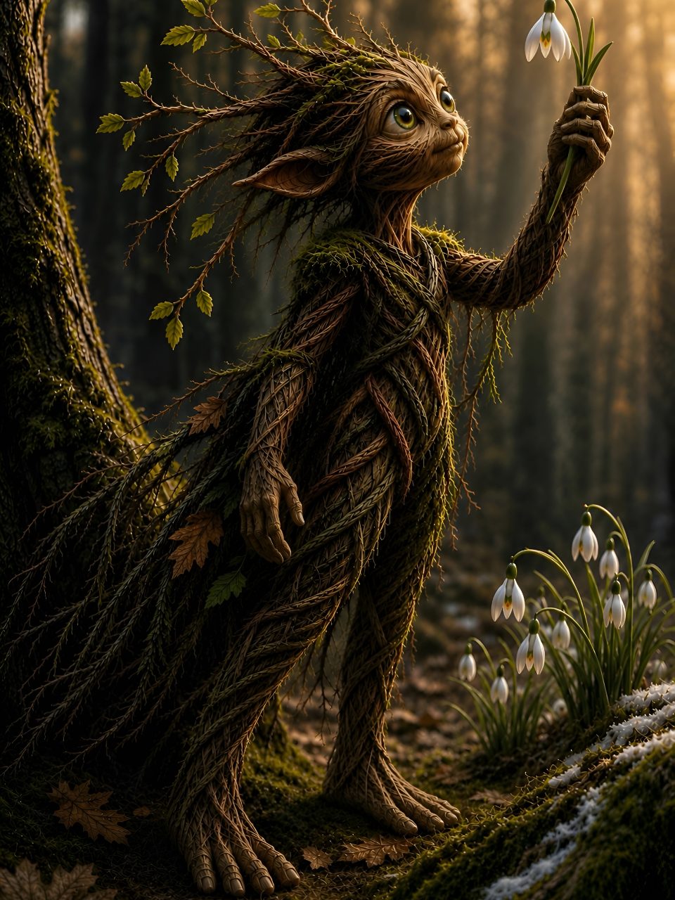 Forest Spirit Holding a Snowdrop