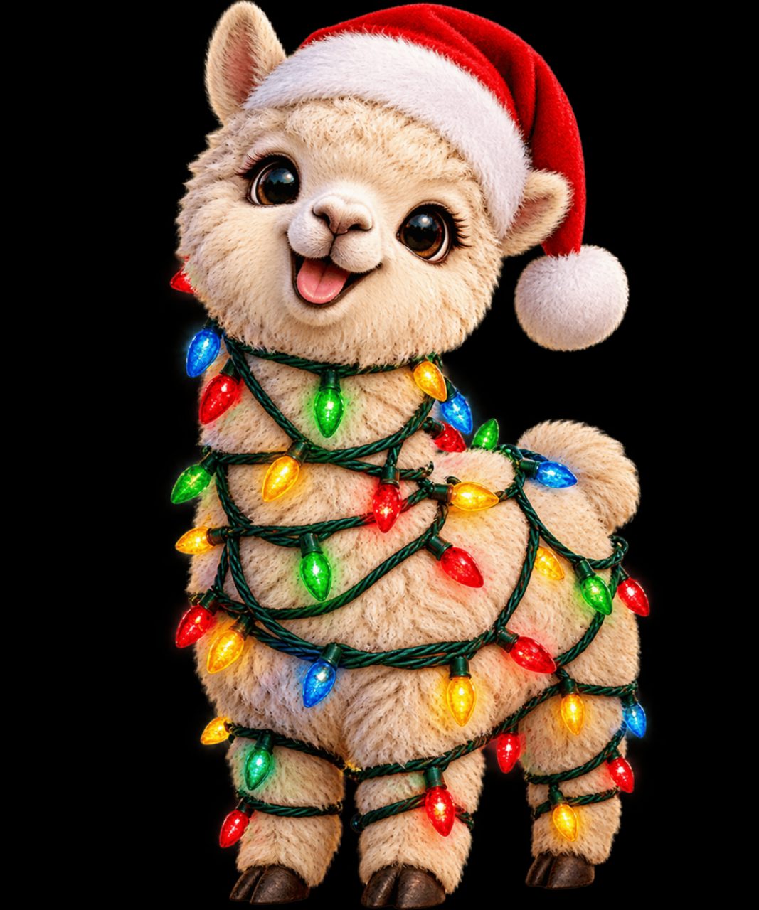 Alpaca Wrapped in Christmas Lights.