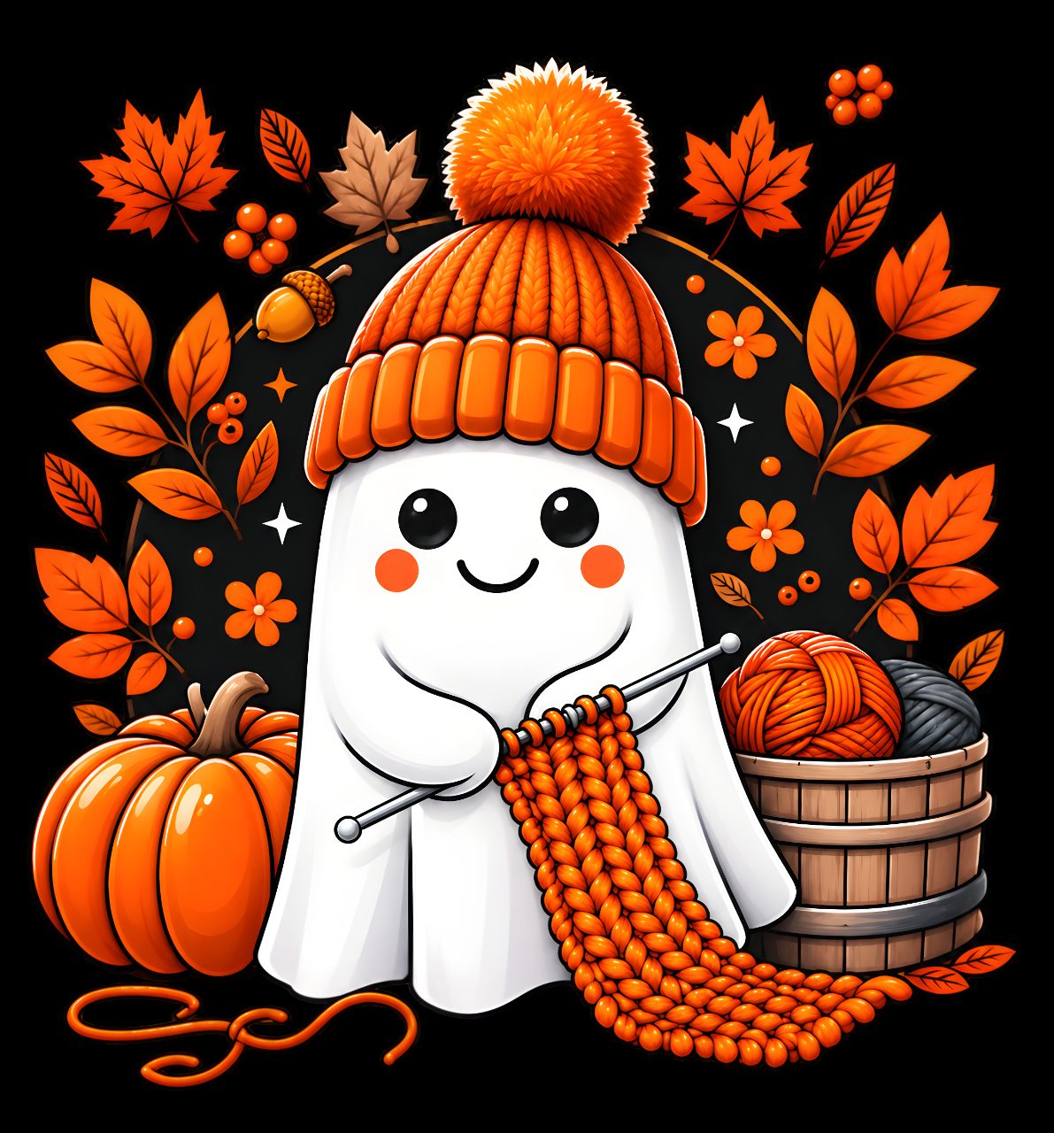Cute Crochet Ghost Knitting Halloween Pumpkin Fall Design | Cozy Spooky Ghost wi